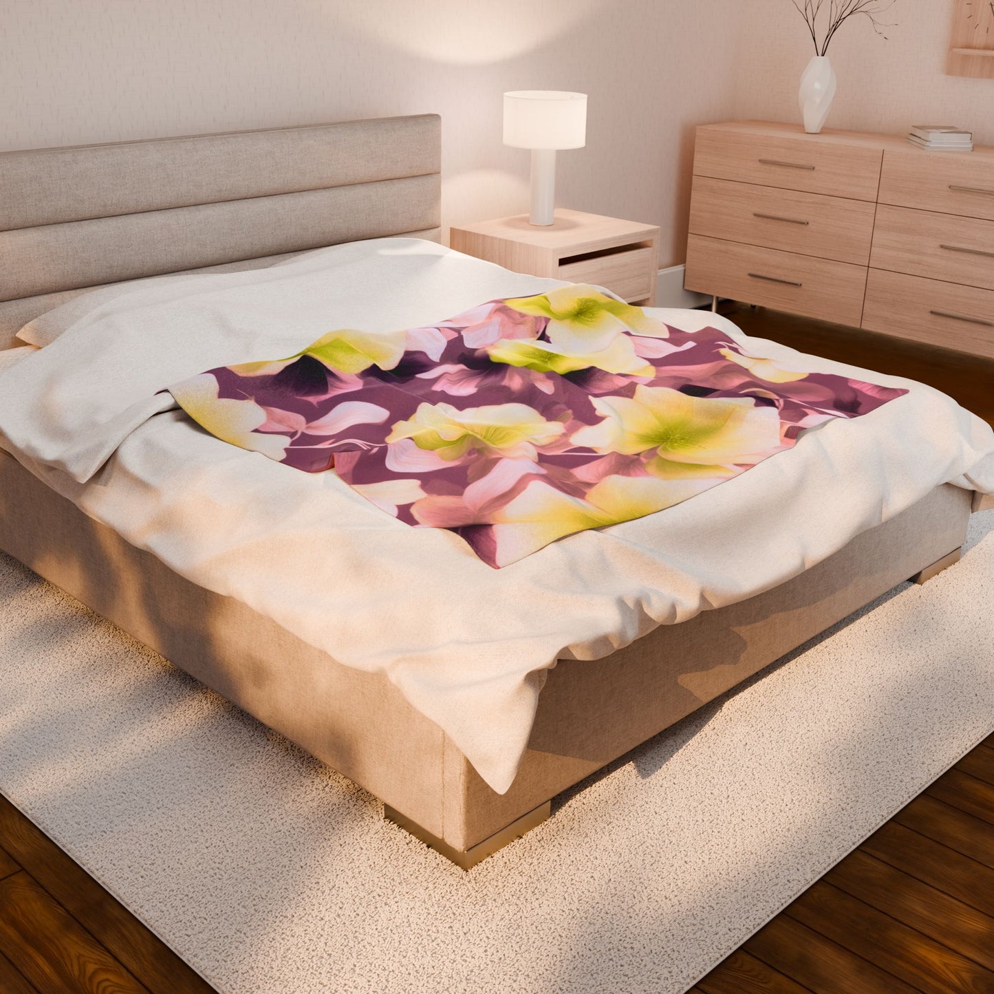Lemon Blossom Floral Bunch Velveteen Plush Blanket, 50" x 60"