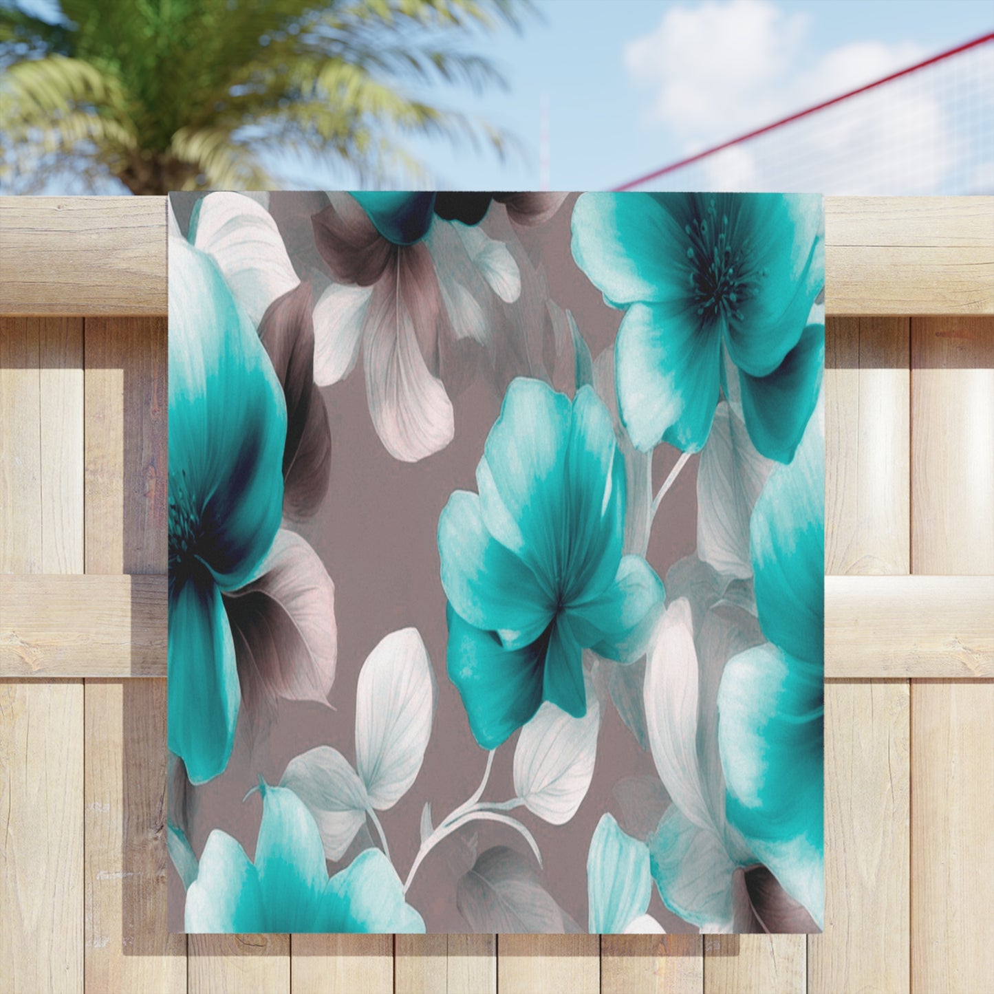 Tif Green Gray Floral Bunch Beach Towel, 30" x 60"