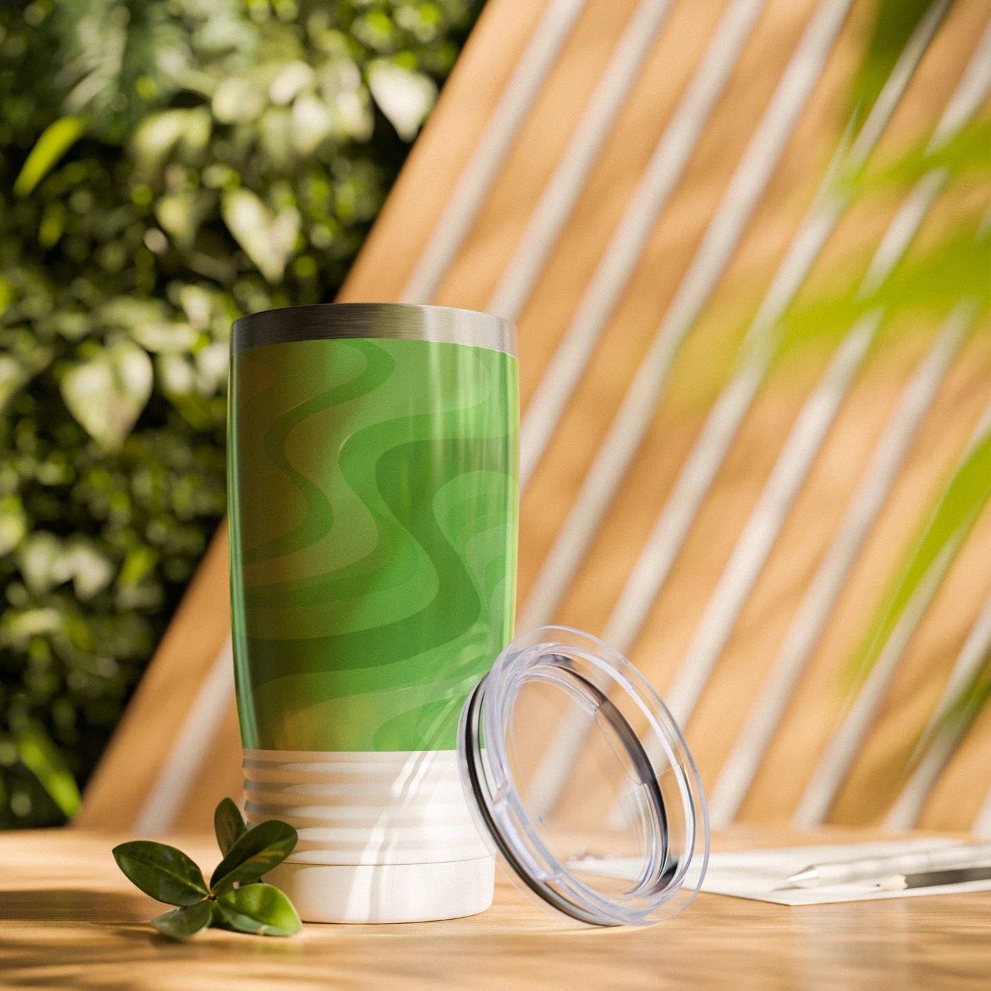 Greenie Meanie Wavey Ringneck Tumbler, 20oz in white, steel and black