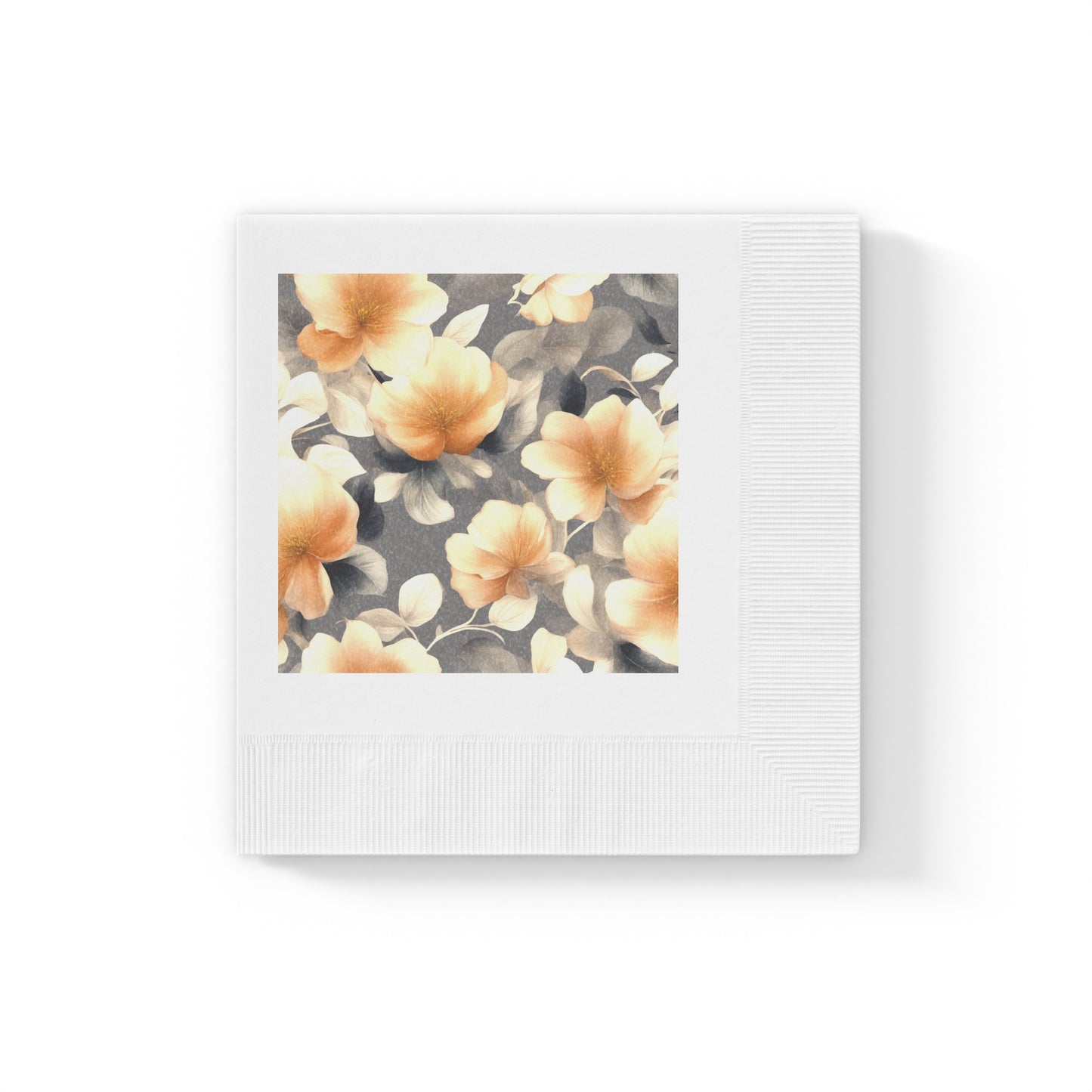 Soft Blossom Floral Bunch White Coined Napkins, 4.8" x 4.8"