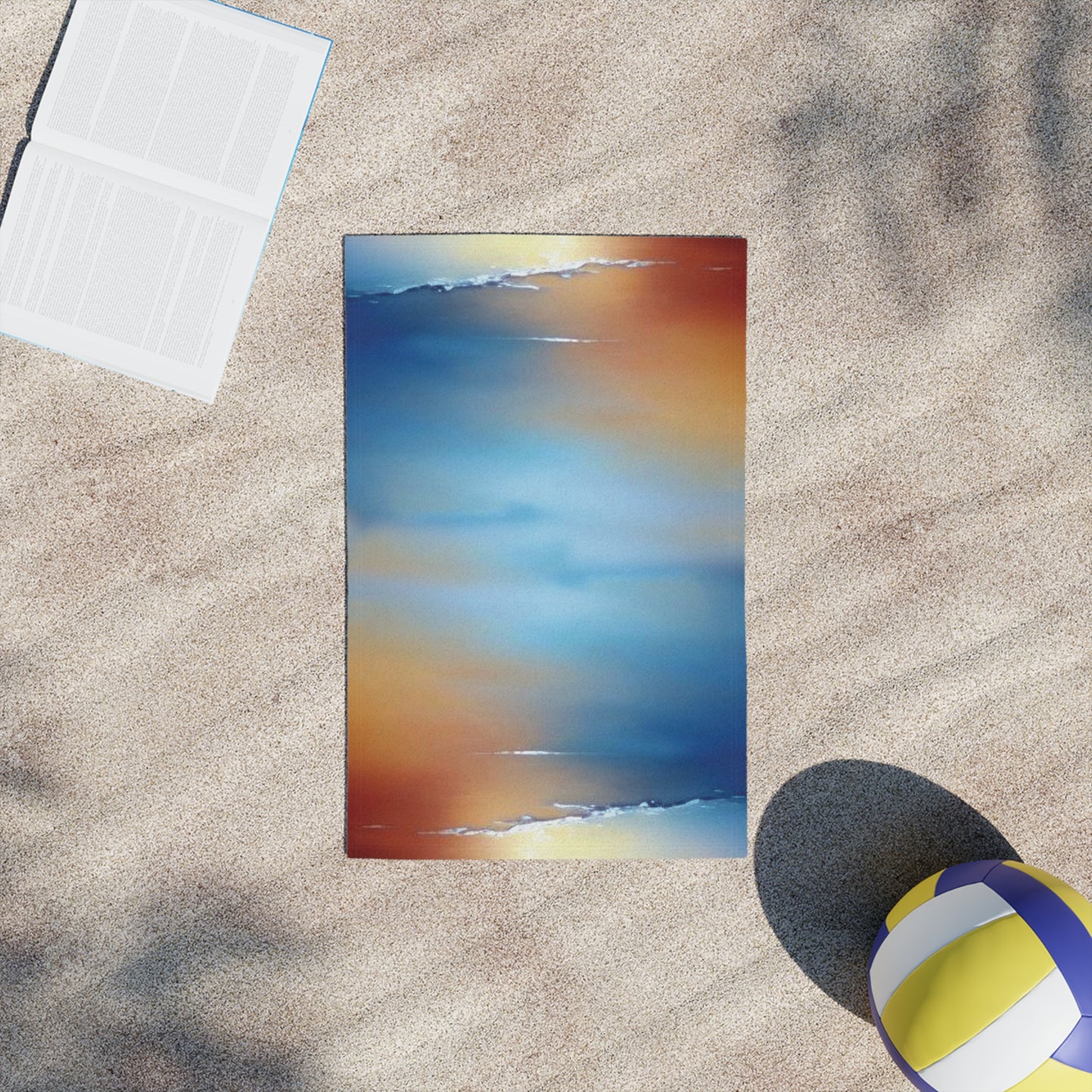 Blue Sea Red Orange Fog Beach Towel, 18" x 27"