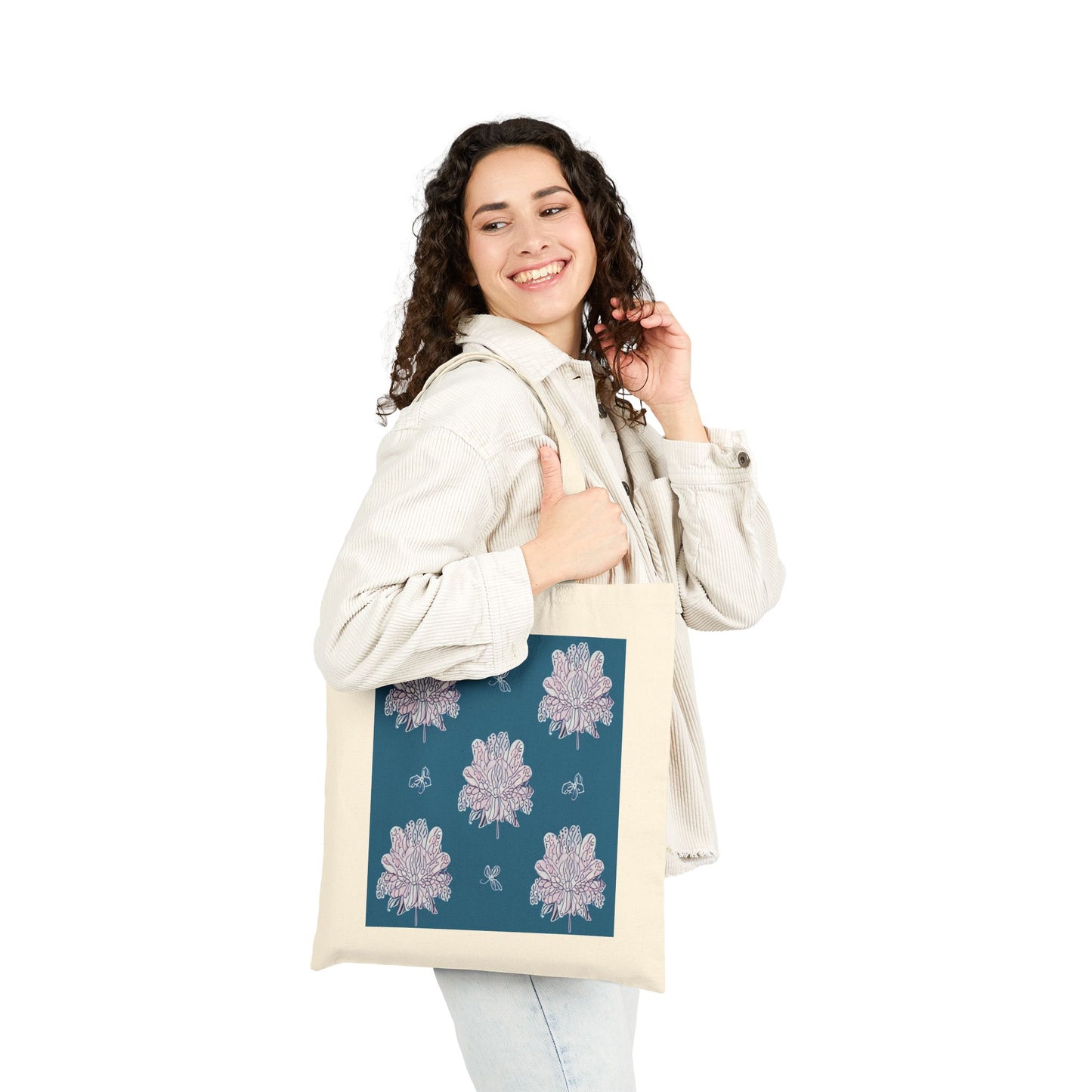 Lavender Floral Butterflies Cotton Canvas Tote Bag