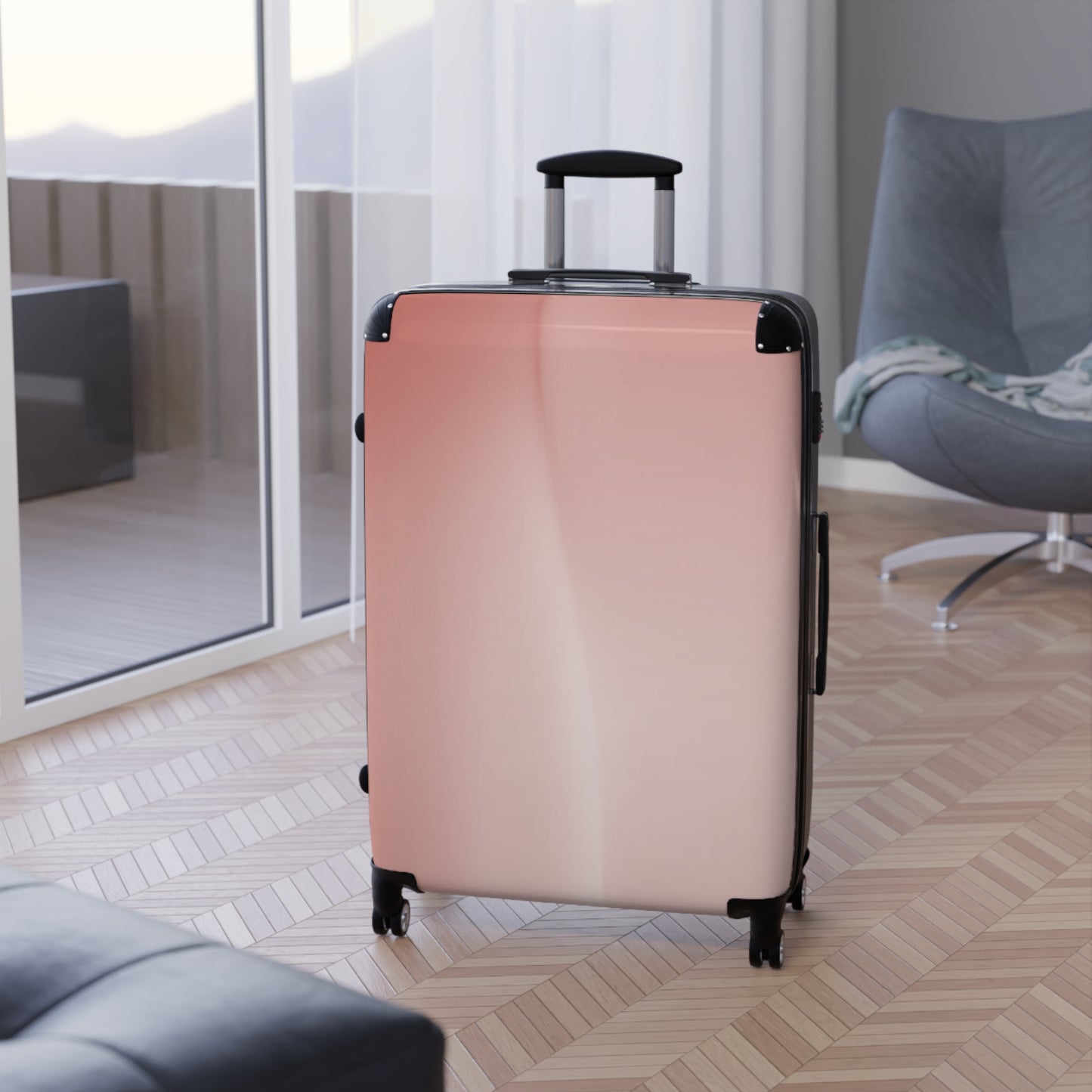 Rose Red Fade Large Suitcase with built in lock, 4 double-wheels, telescopic handle, and ABS back hard-shell