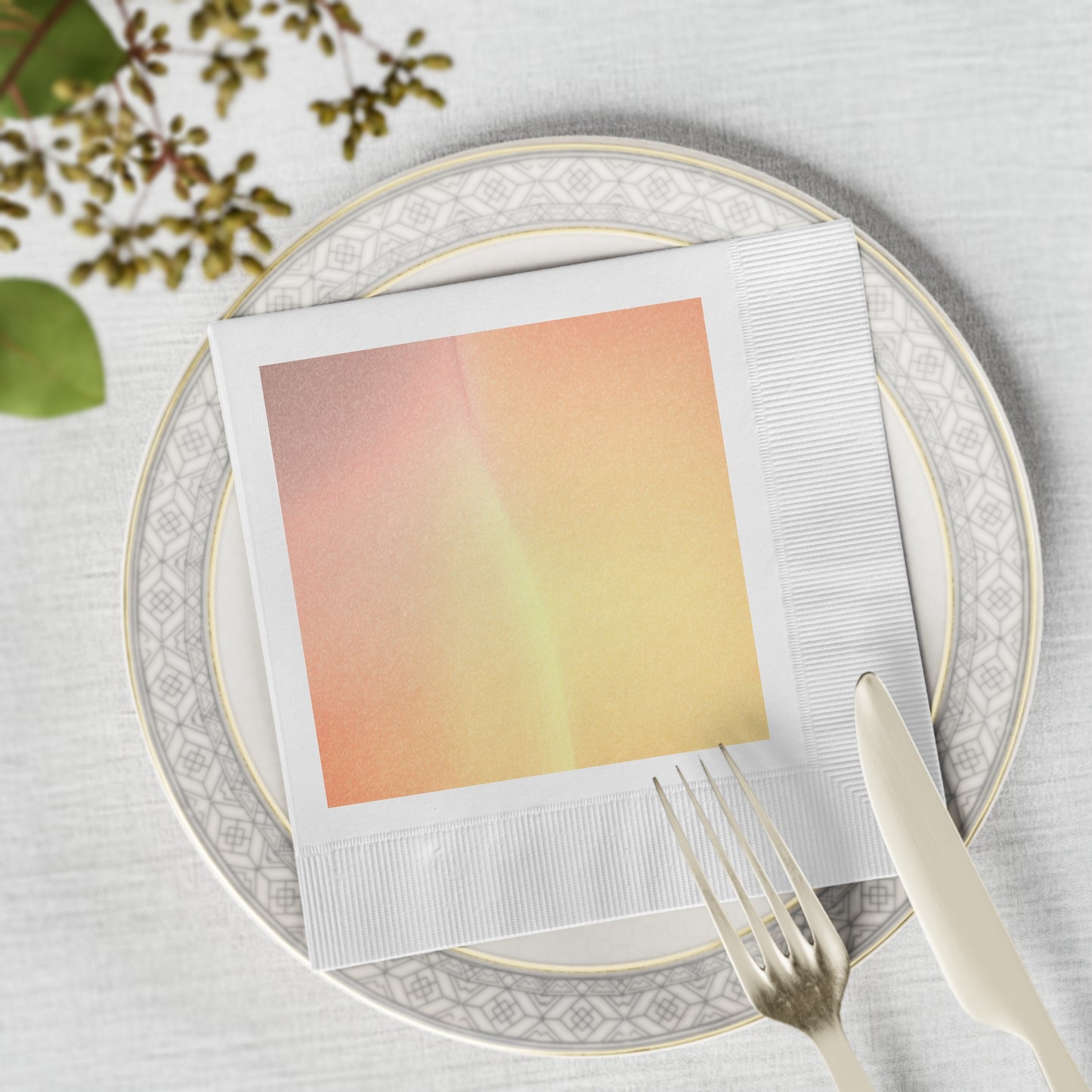 Hot Peach Fade White Coined Napkins, 6.5" x 6.5"