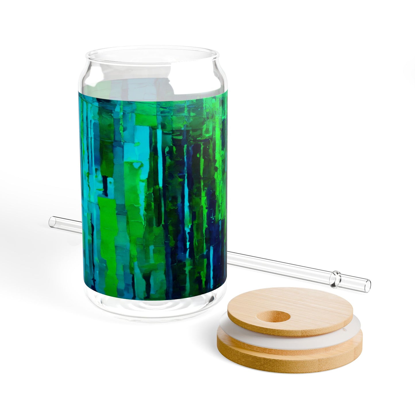 Striped Blue Green Glass, 16oz