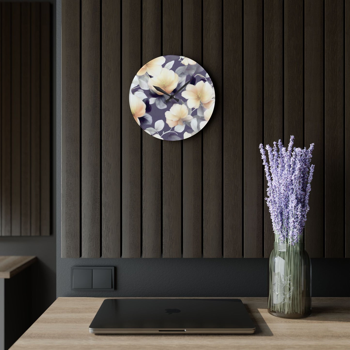 White Blush Floral Bunch Acrylic Wall Clock, Round or Square, 10.75" x 10.75"