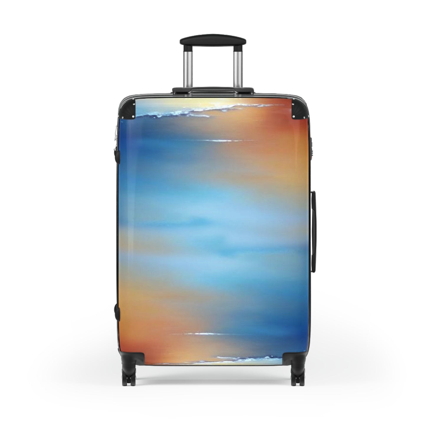 Blue Sea Red Orange Fog Large Suitcase with built in lock, 4 double-wheels, telescopic handle, and ABS back hard-shell