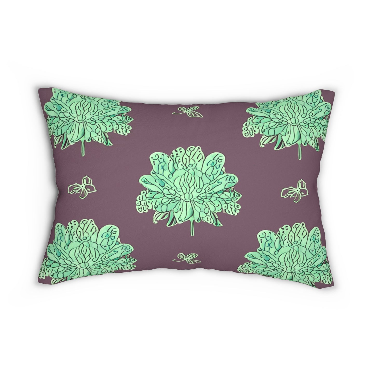 Mint Green Floral Butterflies Spun Polyester Lumbar Pillow, 20" x 14"