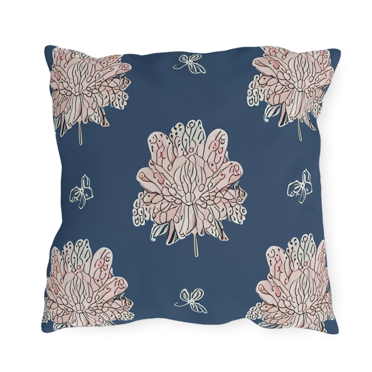 Rose White Floral Butterflies 18" x 18" Outdoor Pillow