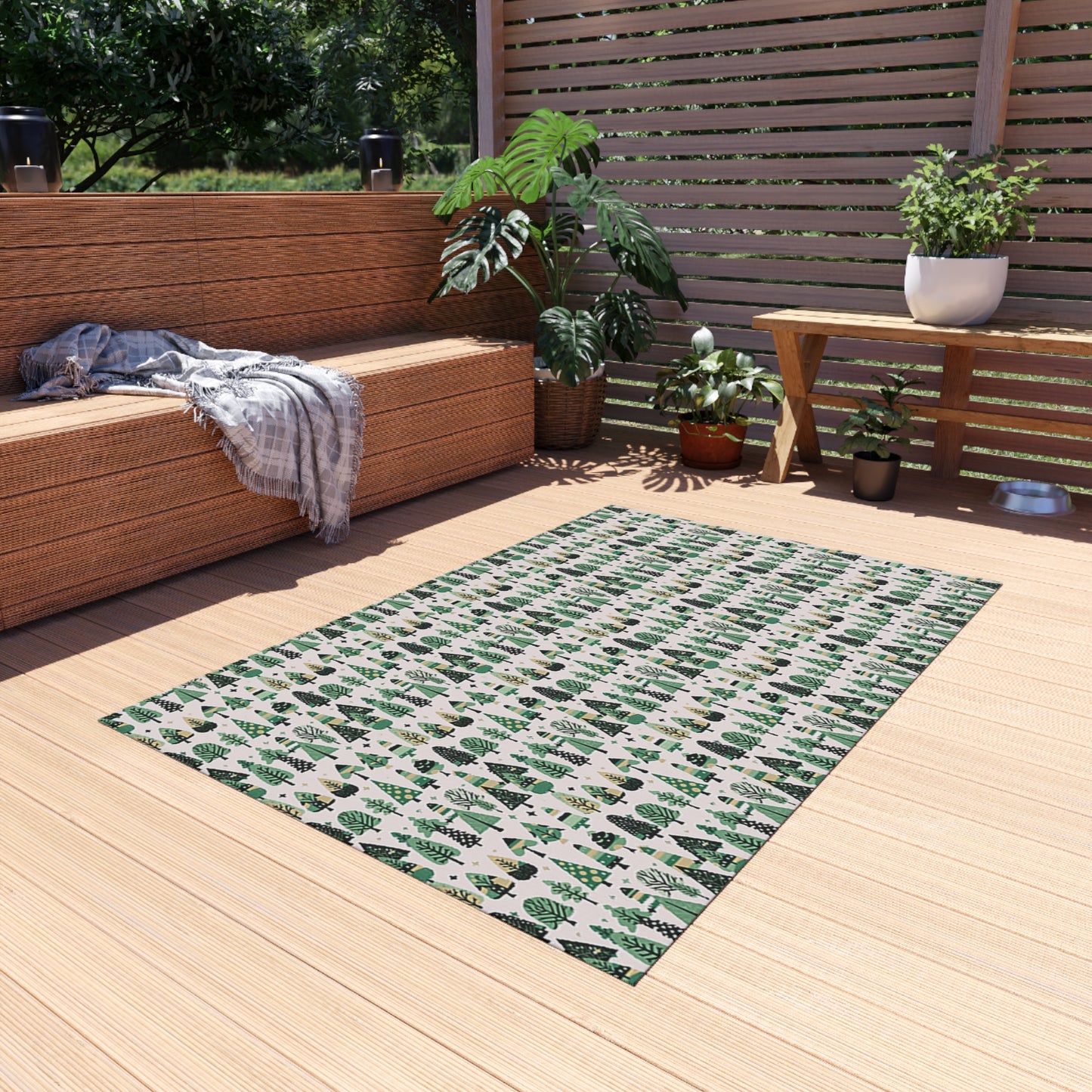 Mini Vintage Green Trees Outdoor Rug, 48" x 72"