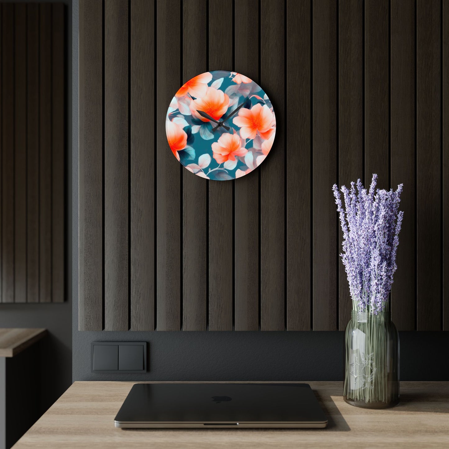 Orange Blossom Floral Bunch Acrylic Wall Clock, Round or Square, 10.75" x 10.75"