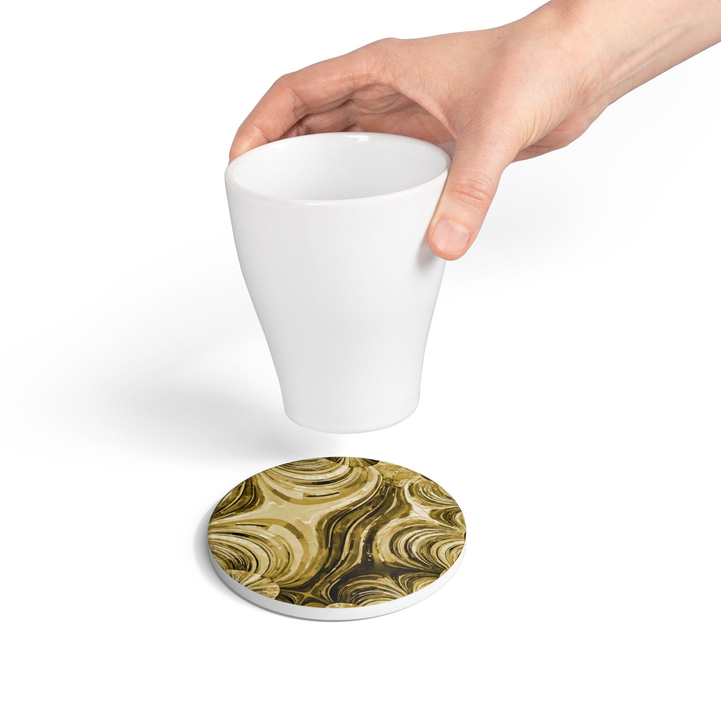 Uzi Spiral Light Brown 4" x 4" Round Ceramic Coaster