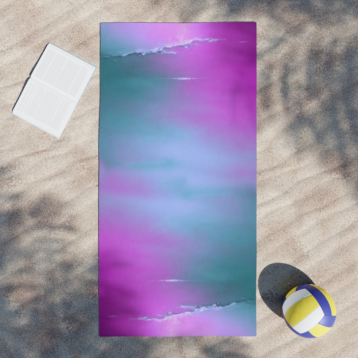 Dark Blue Green Sea Purple Fog Beach Towel, 30" x 60"