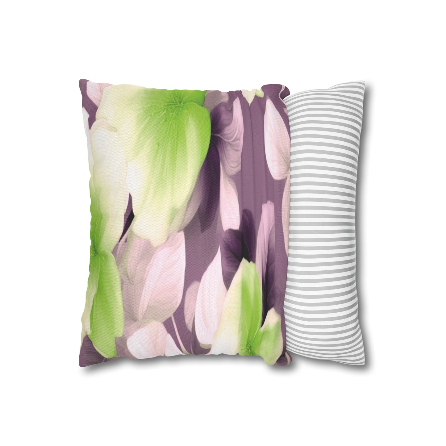 Lime Lavender Floral Bunch Spun Polyester Square Pillowcase, 14" x 14"