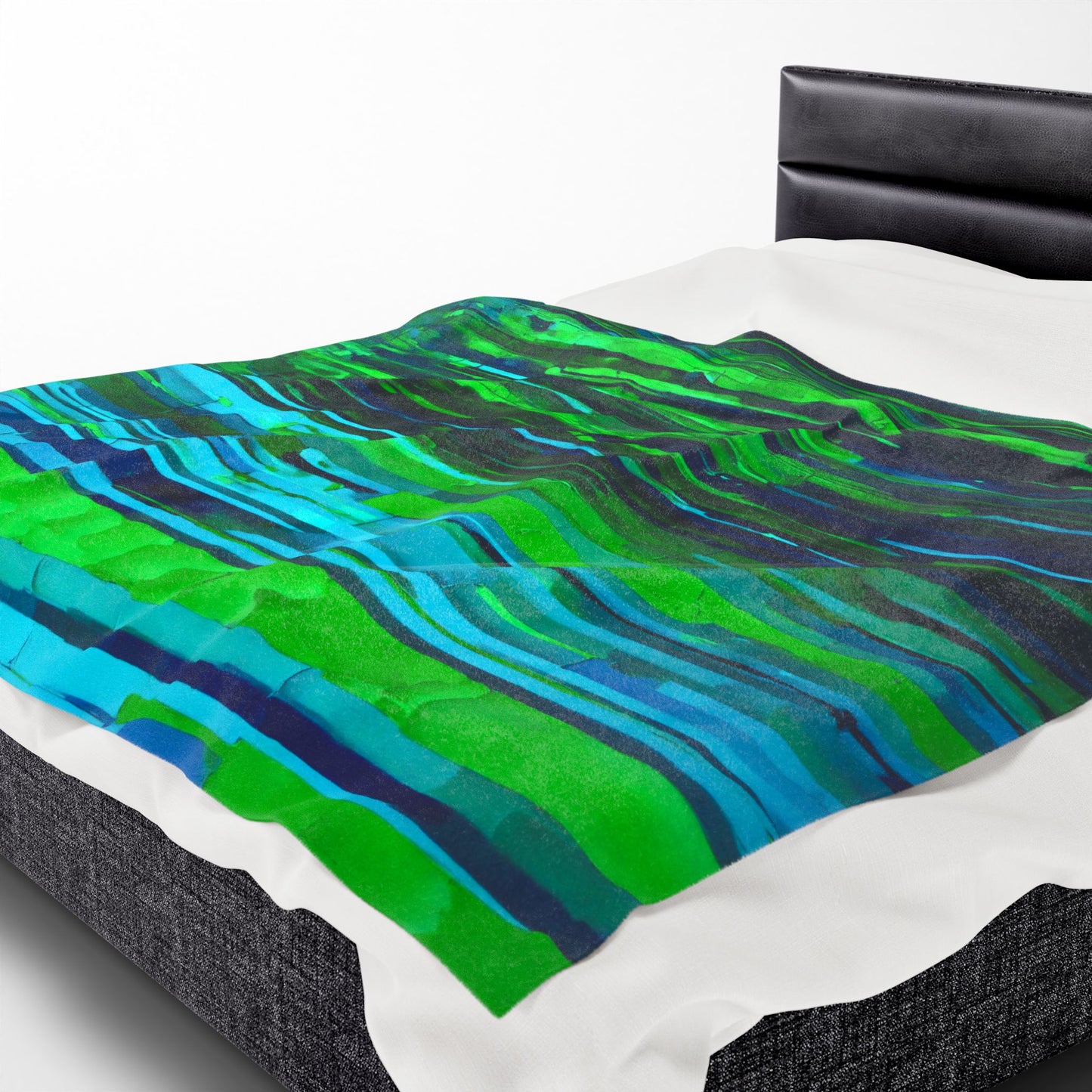 Striped Blue Green Velveteen Plush Blanket, 60" x 80"