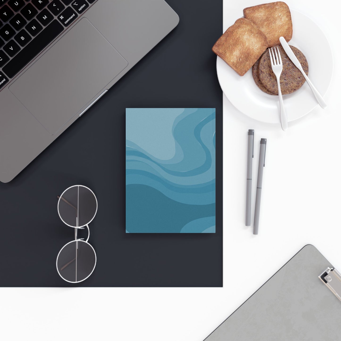 Sky Blue Wavey 5.2" x 7.4" Hard Backed Journal with 128 blank pages