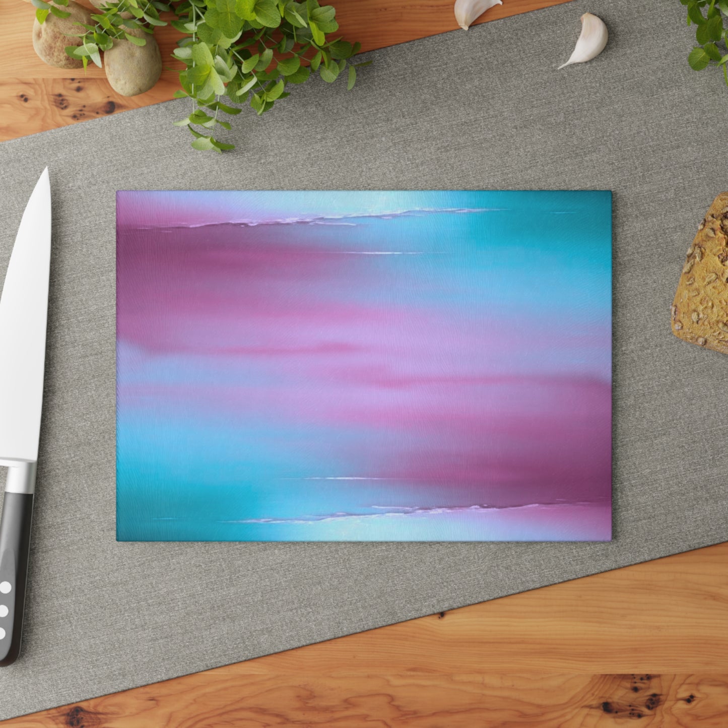 Wine Sea Blue Fog 8" x 11" Glass Cutting Board