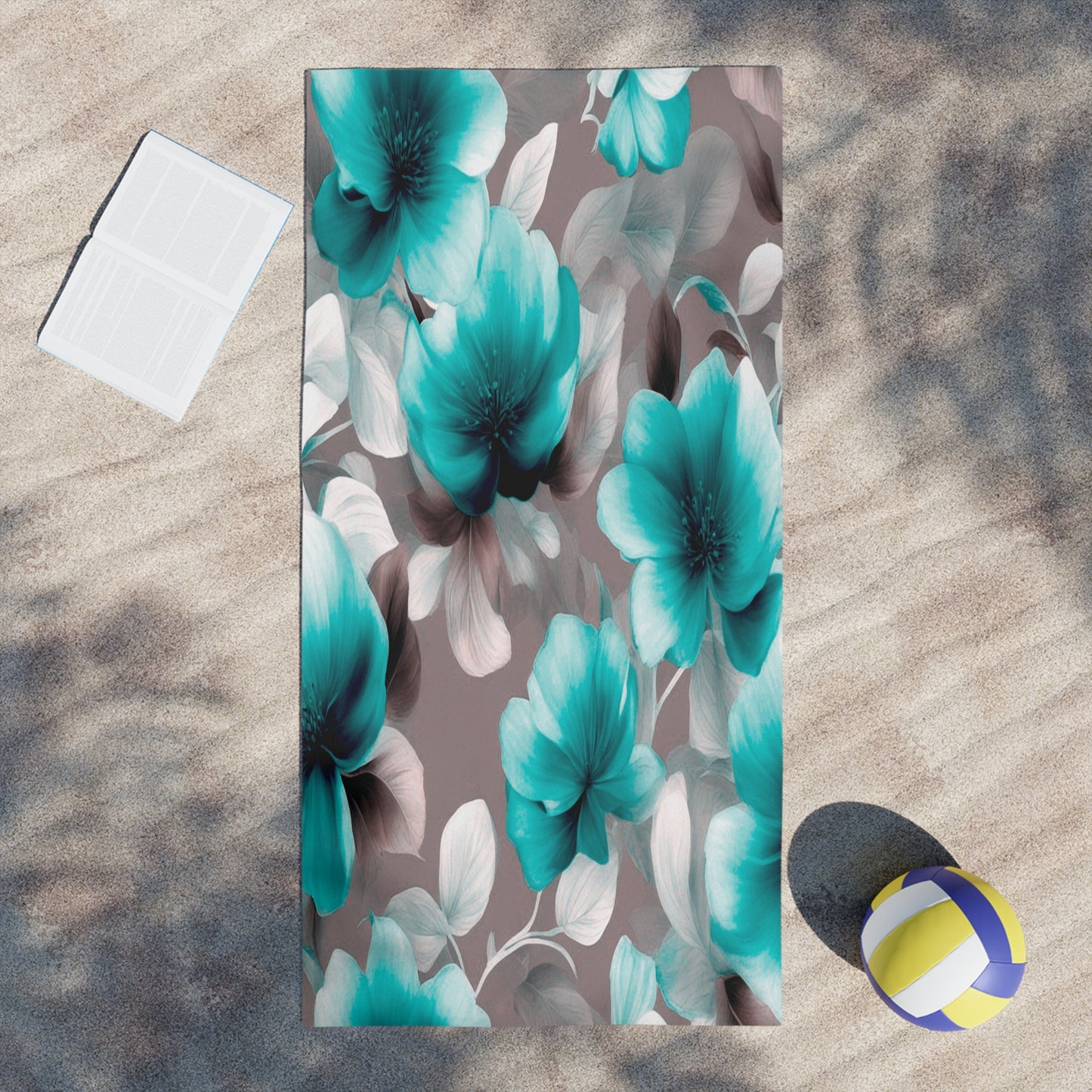 Tif Green Gray Floral Bunch Beach Towel, 30" x 60"