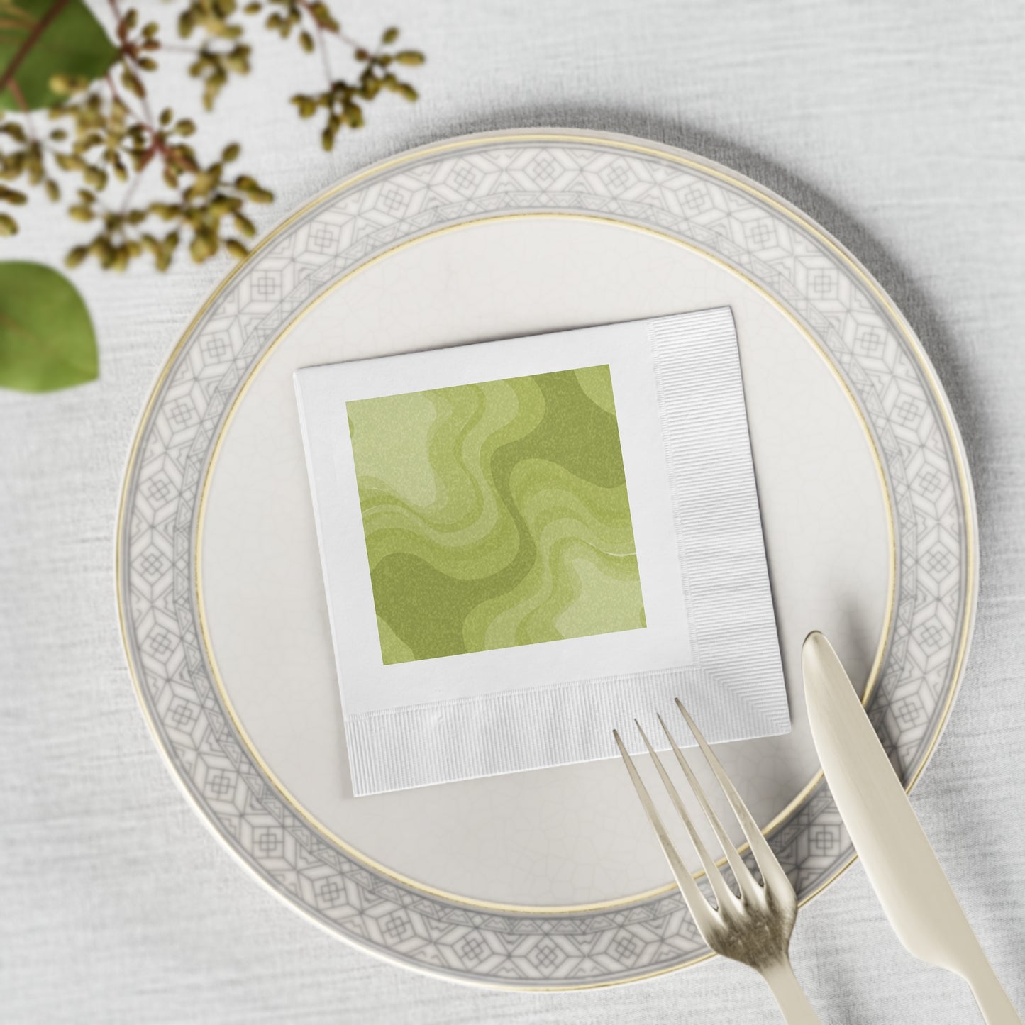 Lemon Wavey White Coined Napkins, 4.8" x 4.8"