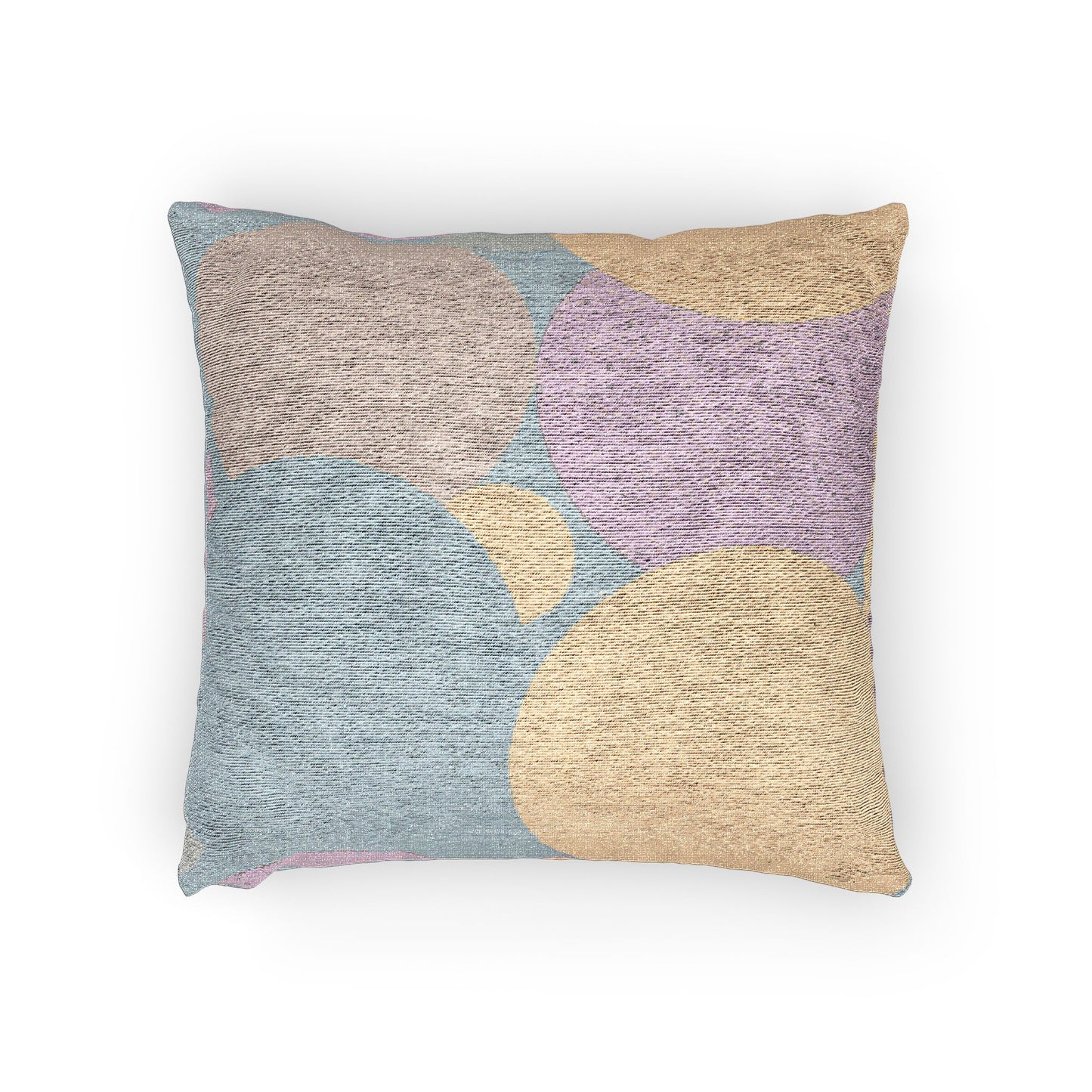 Pastel Baby Blue and Peach Patches Woven Pillow, 17" x 18"
