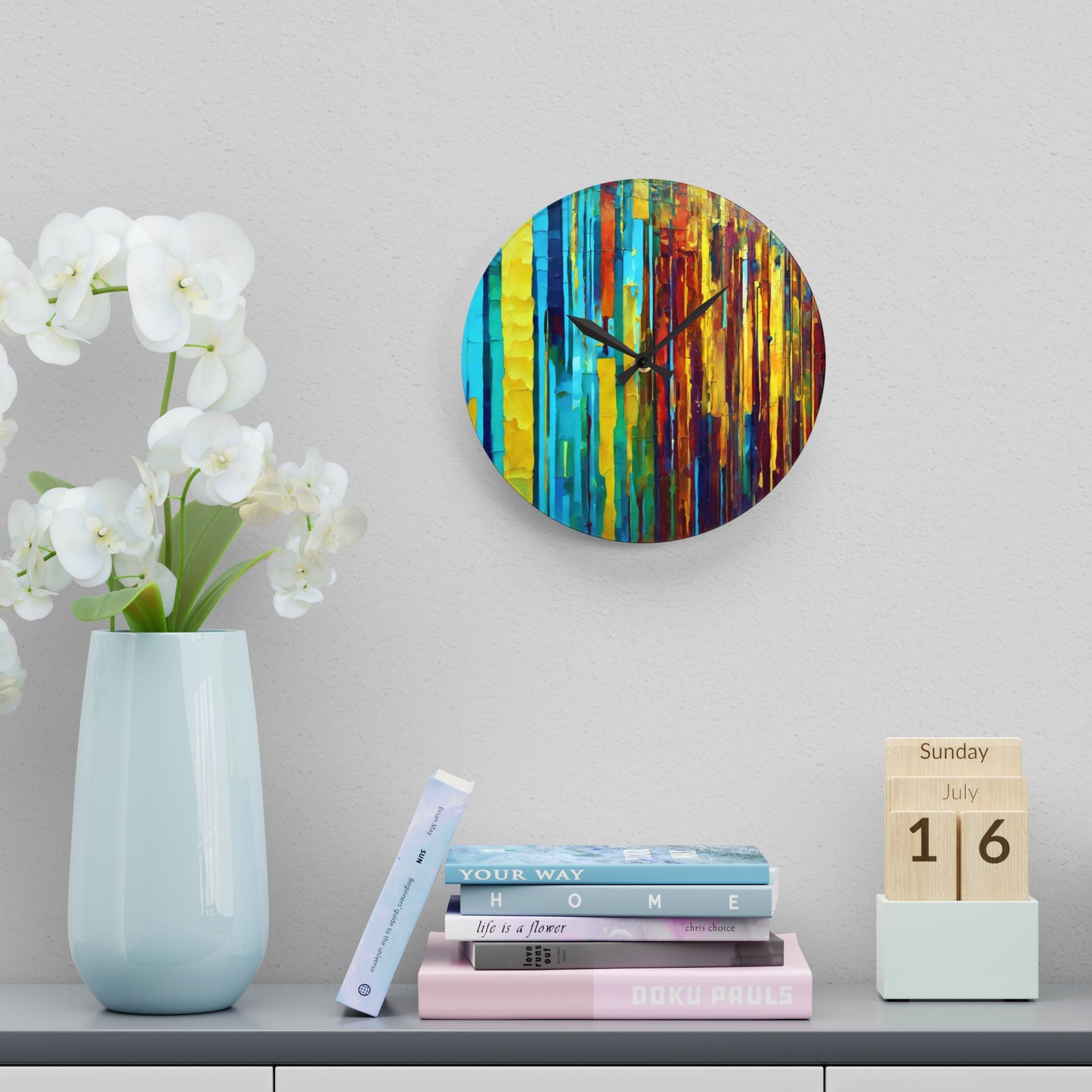 Striped Alpha Acrylic Wall Clock, Round or Square, 10.75" x 10.75"