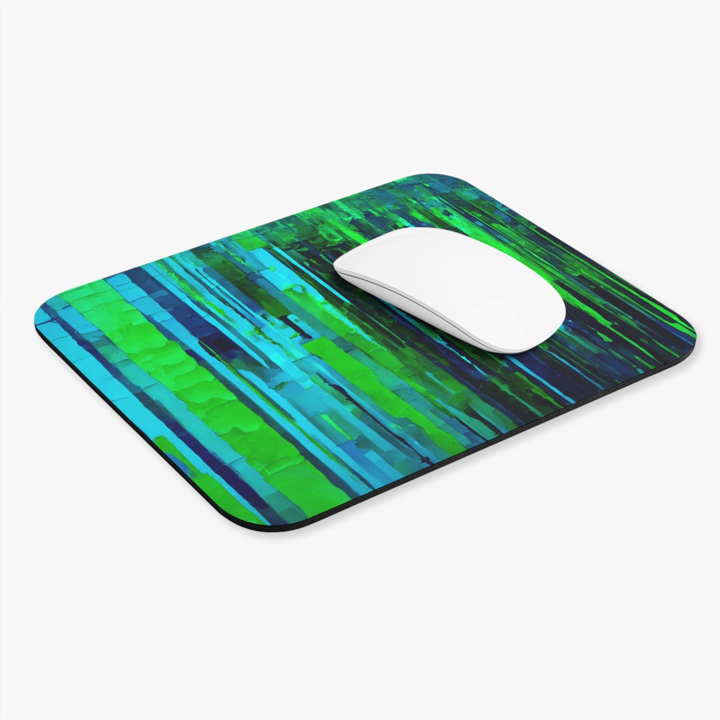 Striped Blue Green Mouse Pad, 9" x 8" Rectangle