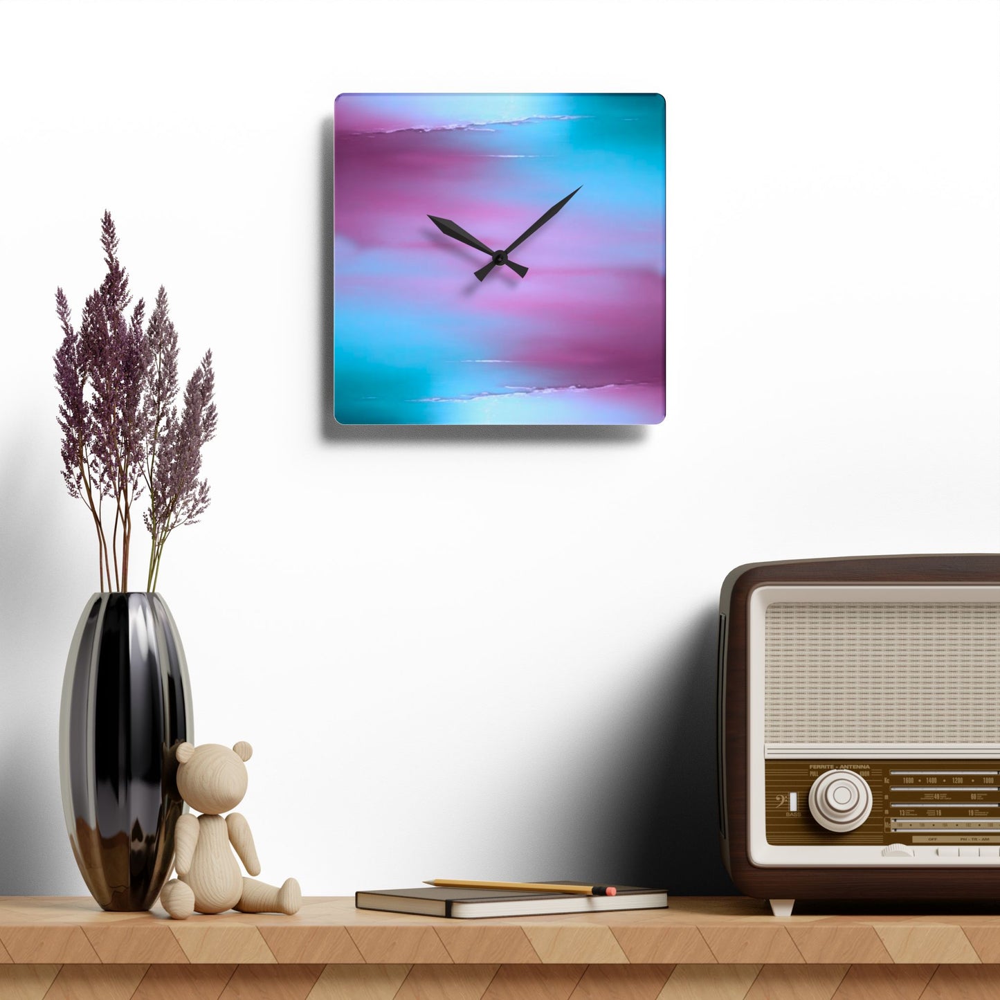 Wine Sea Blue Fog Acrylic Wall Clock, Round or Square, 10.75" x 10.75"