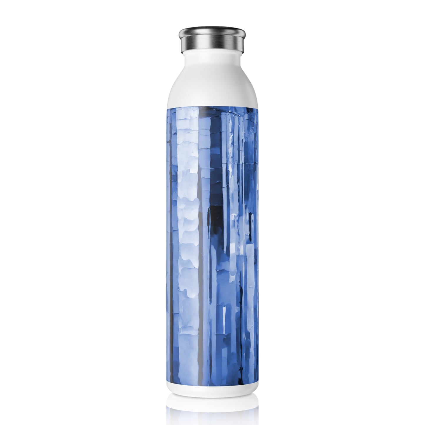 Striped Deep Blue Slim Water Bottle, 20 oz White
