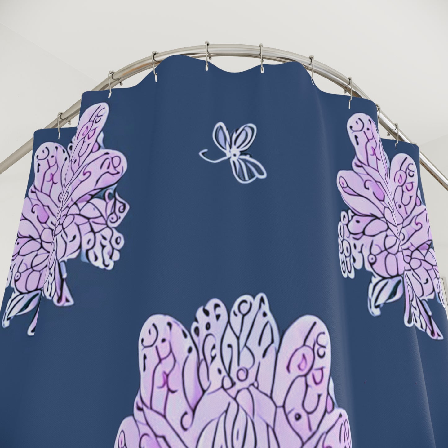 Purple White Floral Butterflies Shower Curtain, 71" x 74"