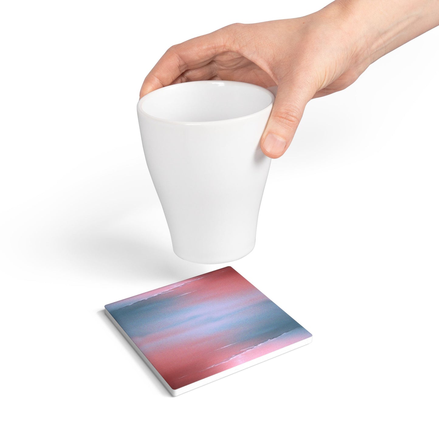 Gray Sea Pink Fog 4" x 4" Square Ceramic Coaster