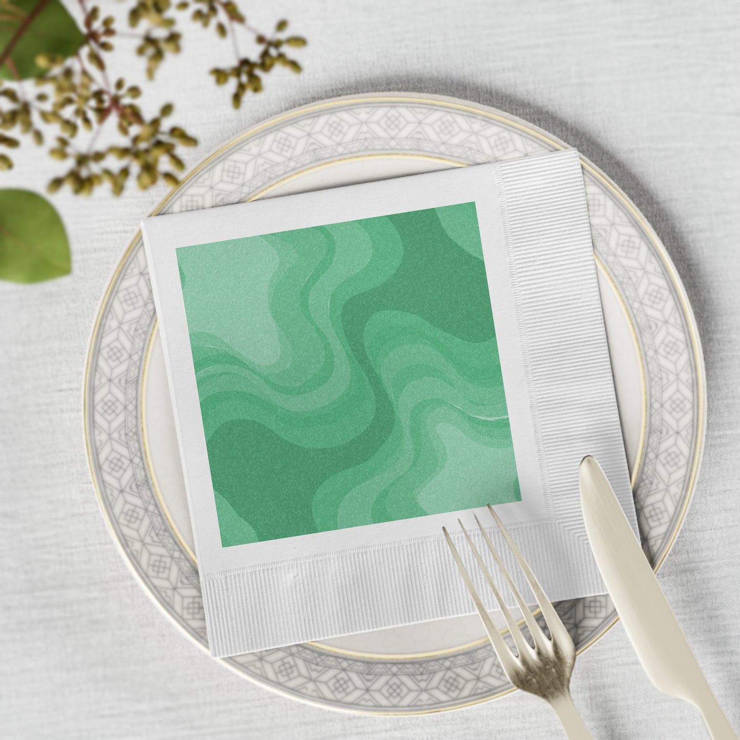 Mint Green Wavey White Coined Napkins, 6.5" x 6.5"