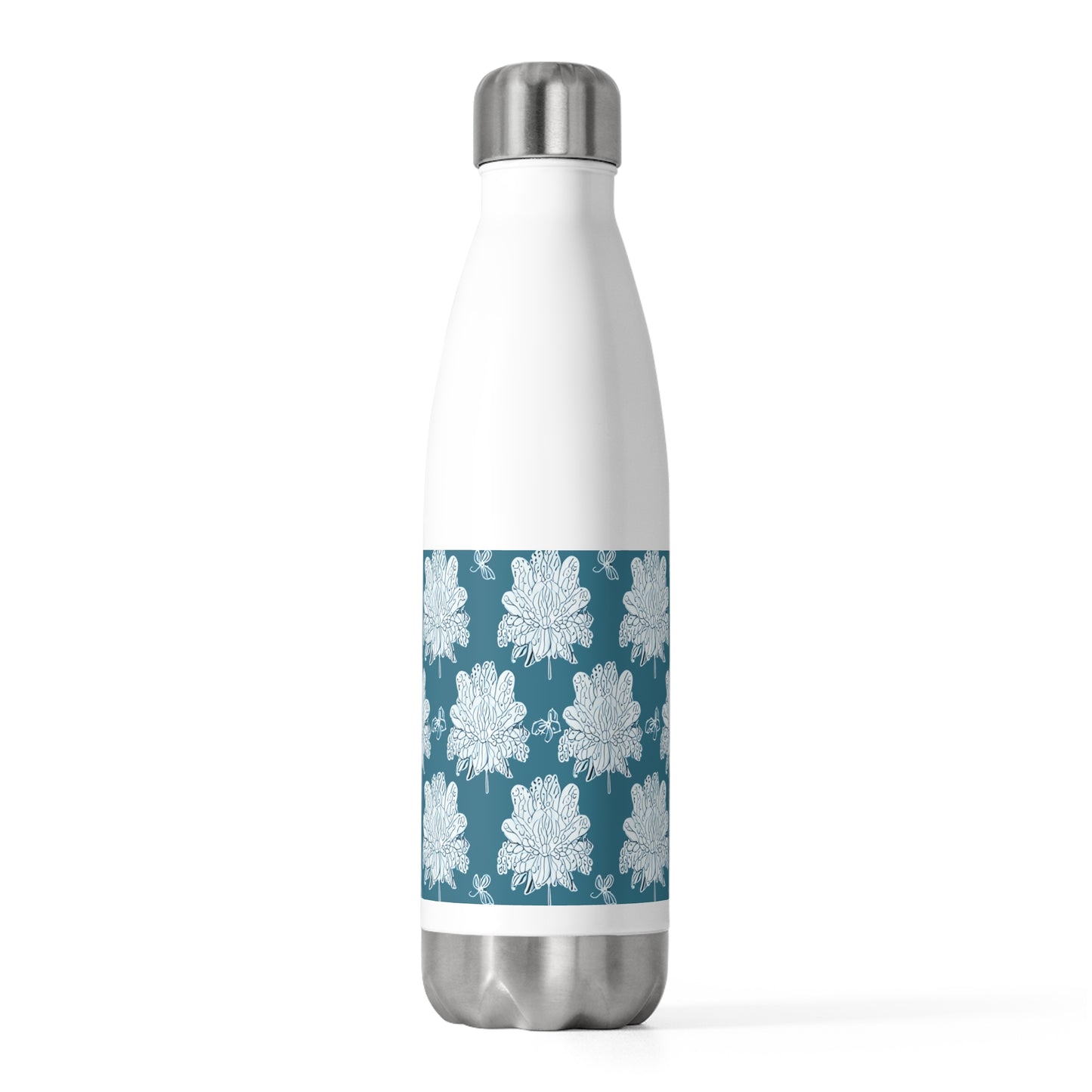 Tif Green White Floral Butterflies 20oz Insulated Water Bottle