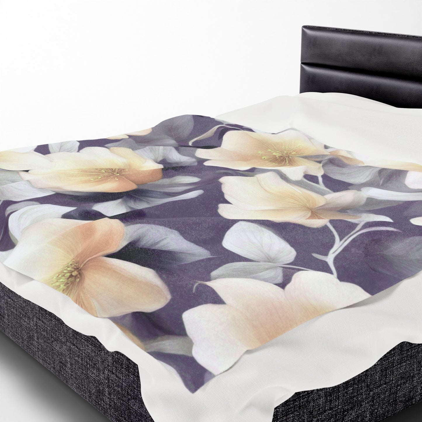 White Blush Floral Bunch Velveteen Plush Blanket, 60" x 80"