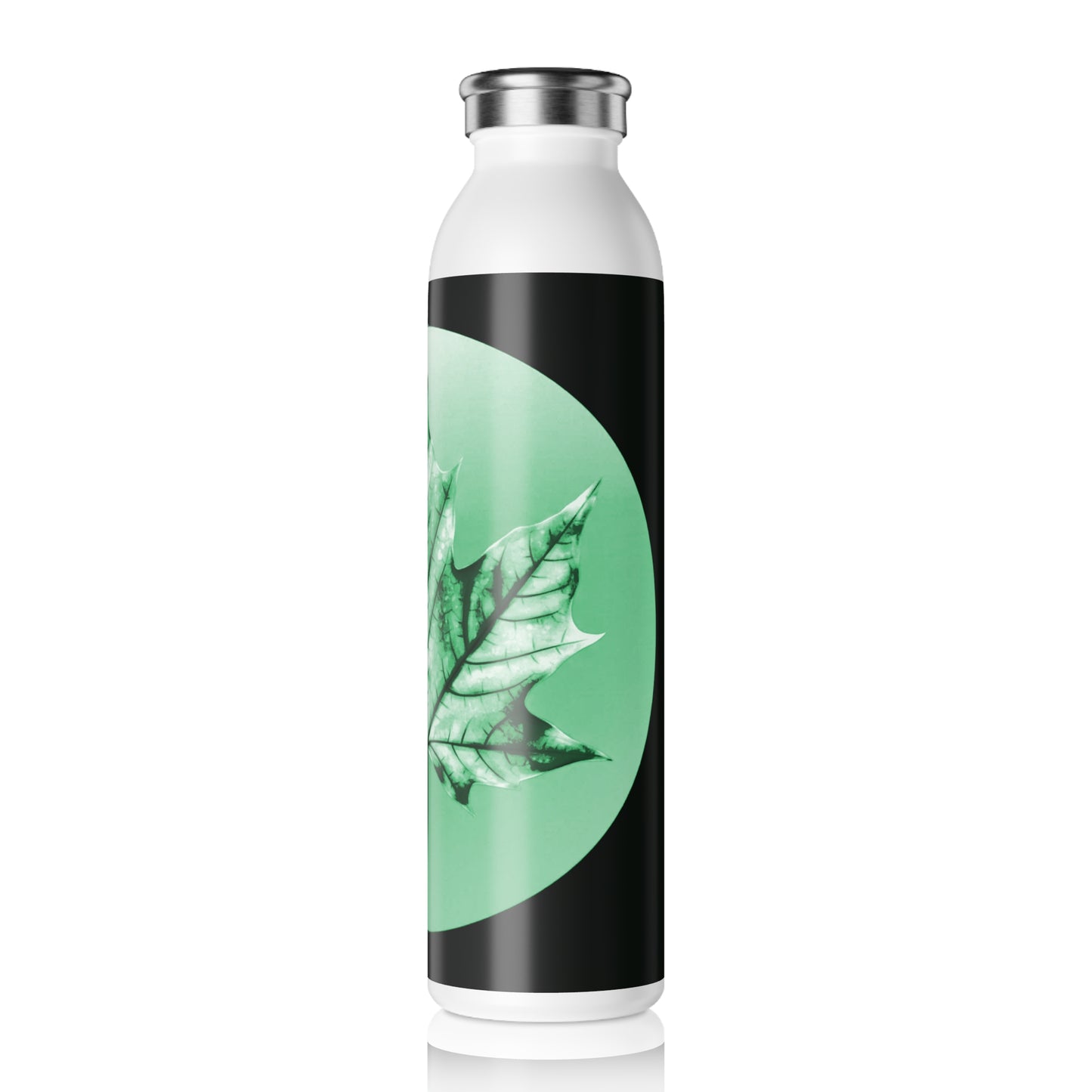 Mint Green Maple Leaf Slim Water Bottle, 20 oz White