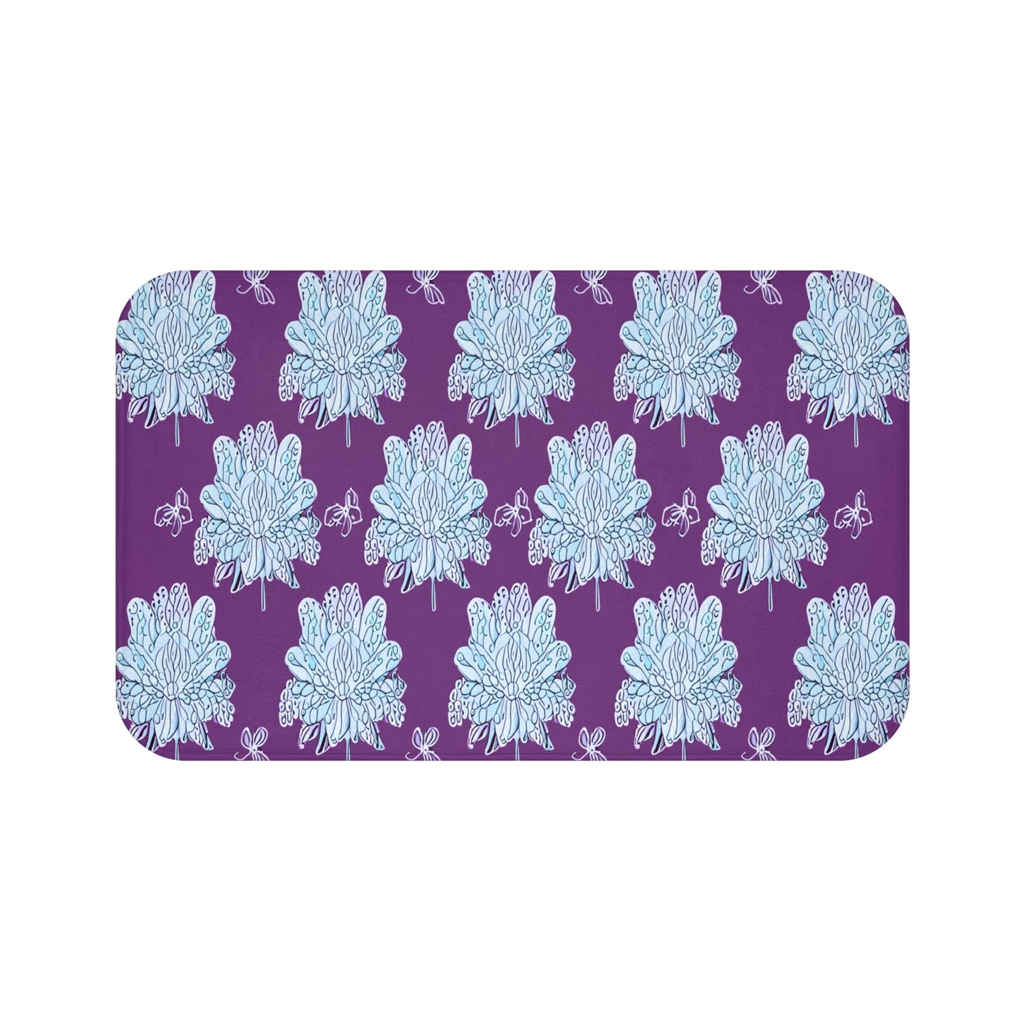 Blue Floral Butterflies 34" x 21" Bath Mat