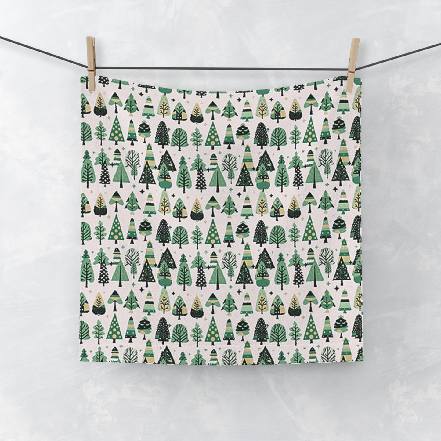 Mini Vintage Green Trees Face Towel, 13" x 13"