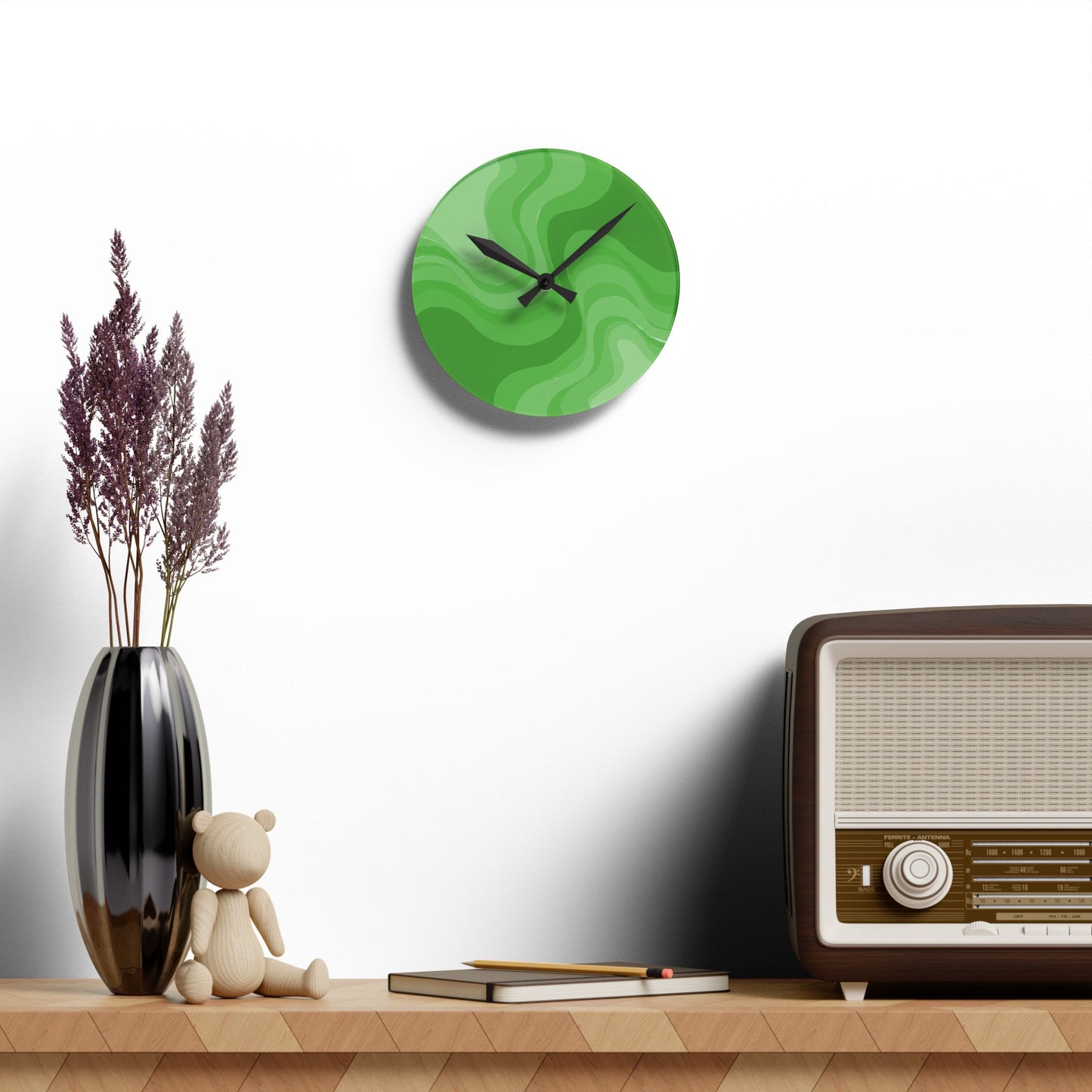 Greenie Meanie Wavey 8" x 8" Round Acrylic Wall Clock
