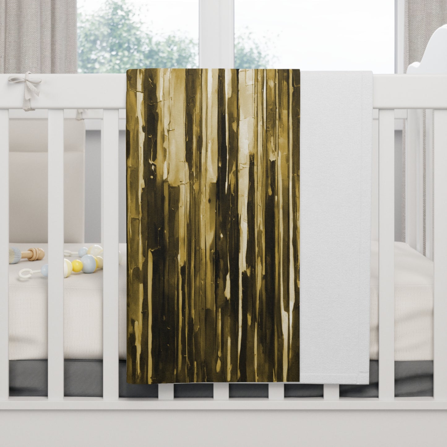 Striped Light Brown Soft Fleece Baby Blanket, 30" x 40"