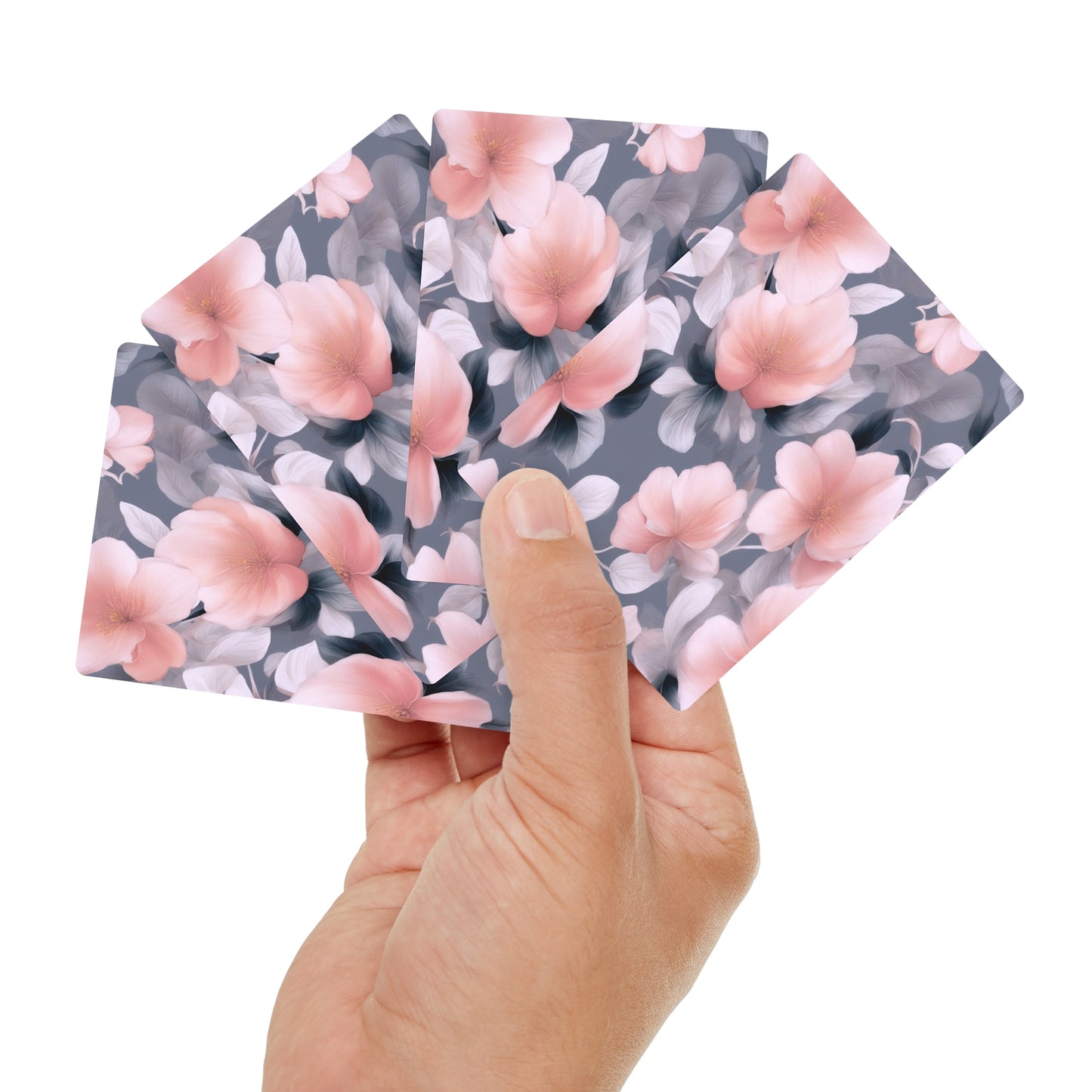 Peach and Blue Gray Floral Bunch Poker Cards