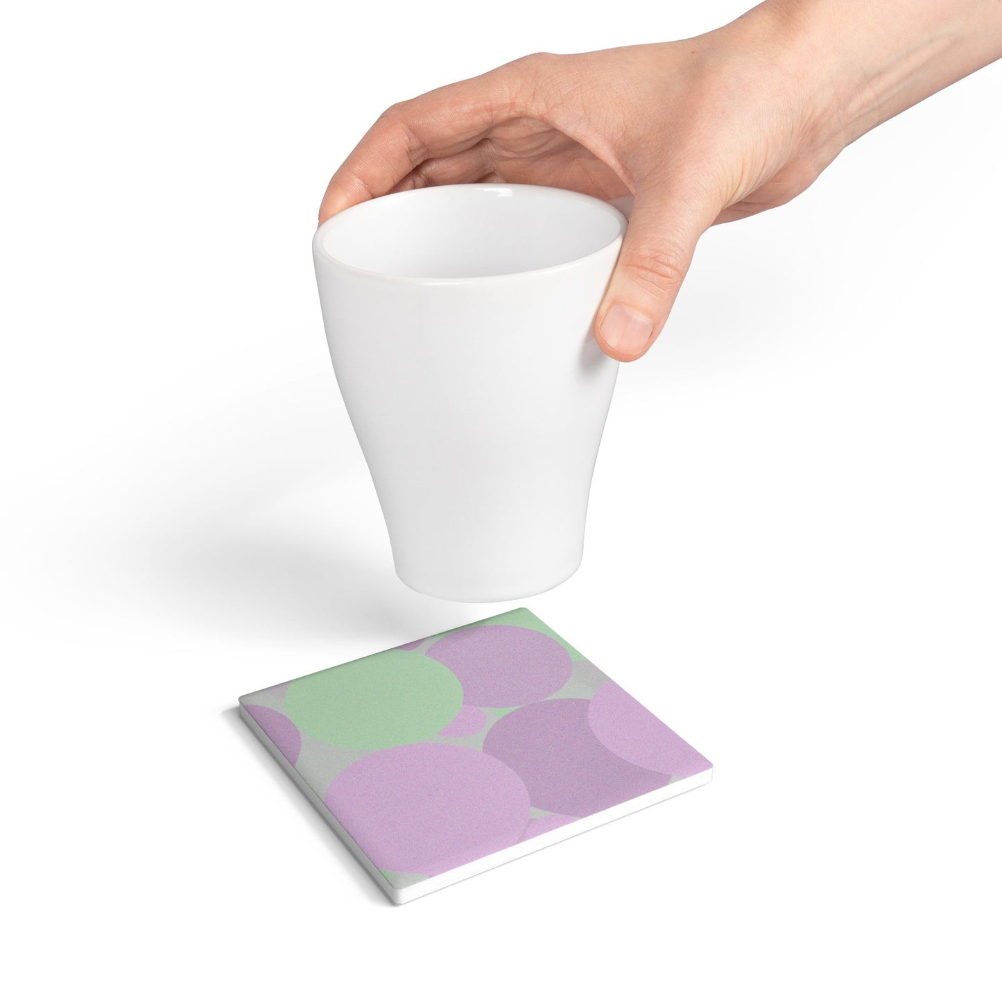 Pastel Lavender Purple and Soft Green Patches 4" x 4" Square Ceramic Coaster