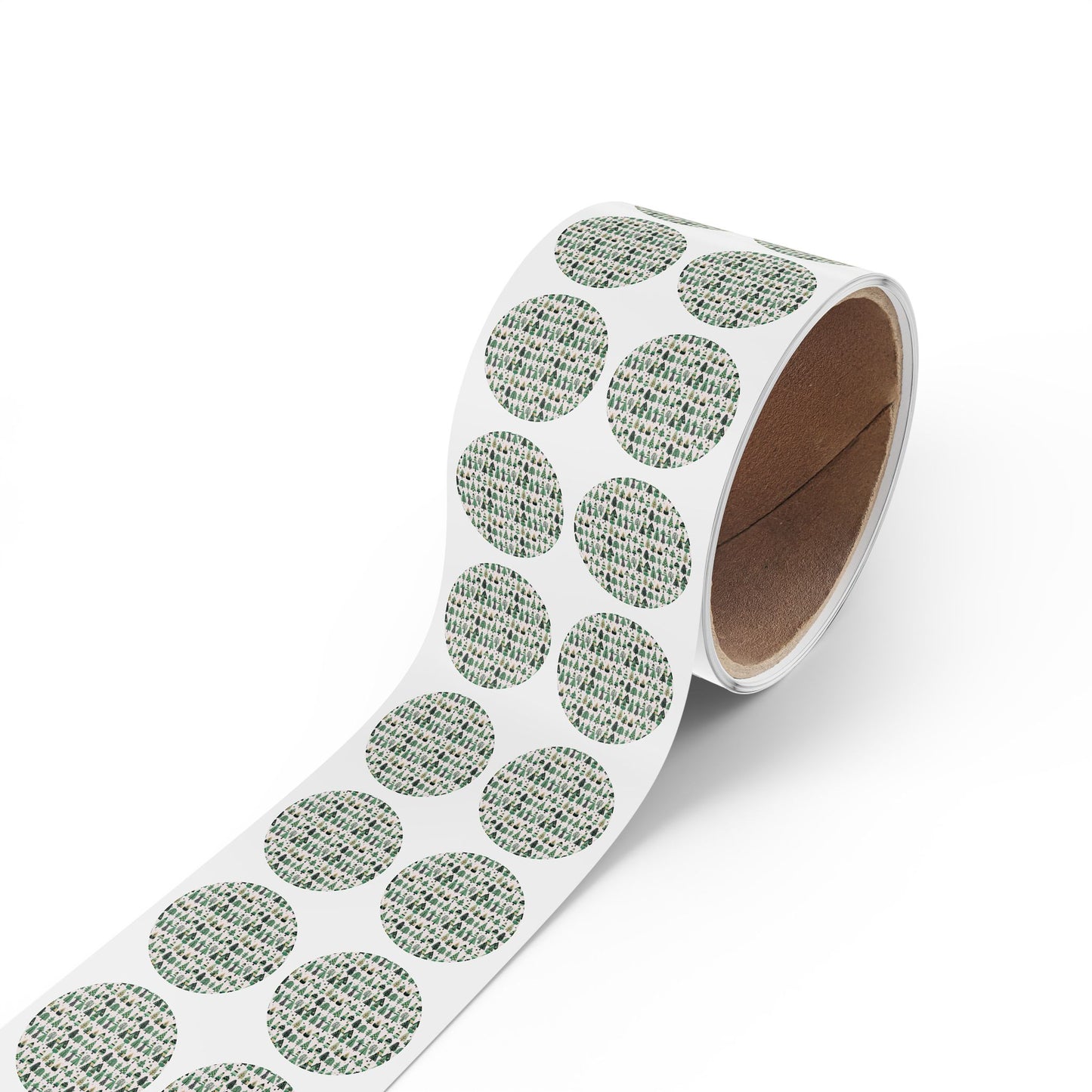 Mini Green Trees Round Sticker Label Rolls, 1" x 1"
