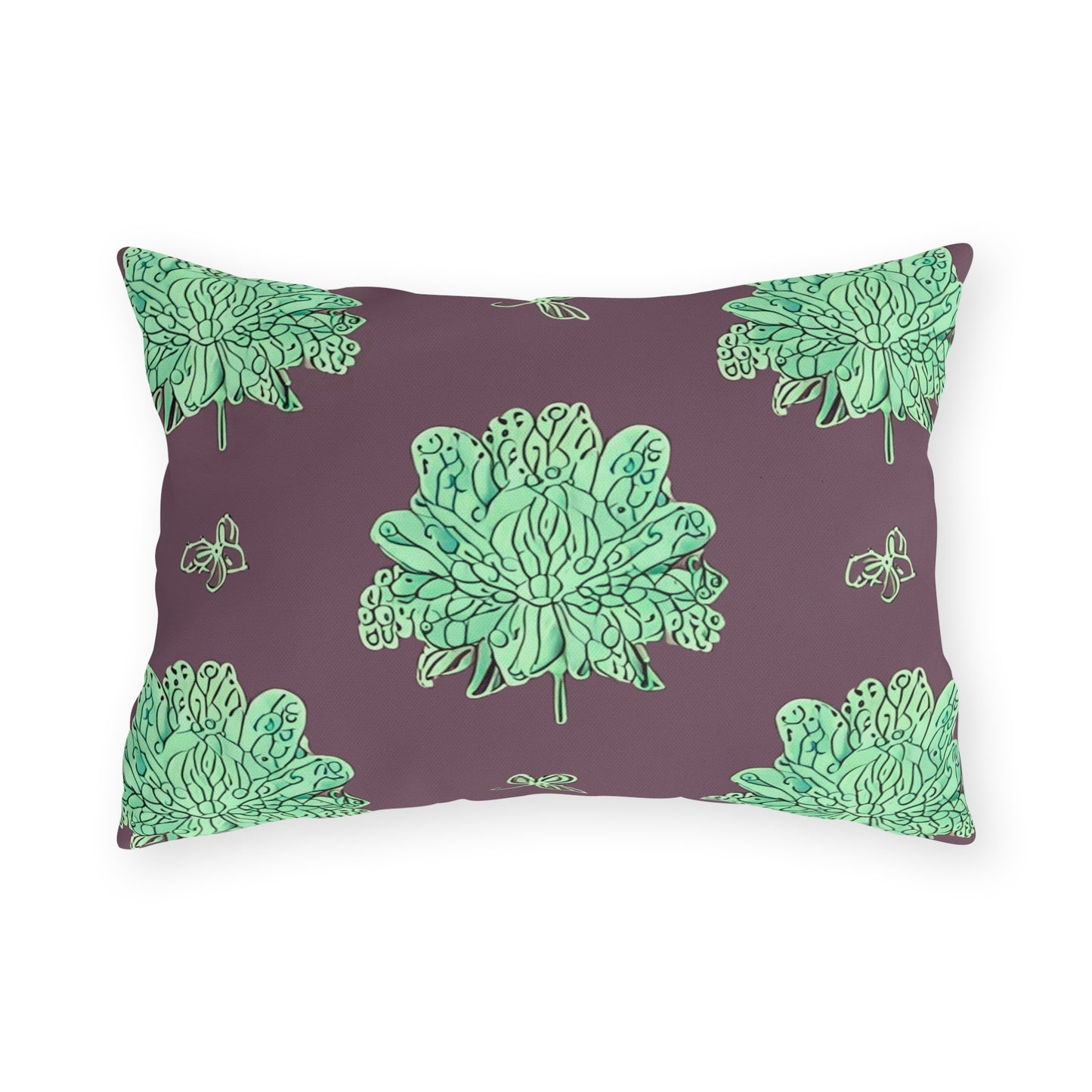 Mint Green Floral Butterflies 20" x 14" Outdoor Pillow