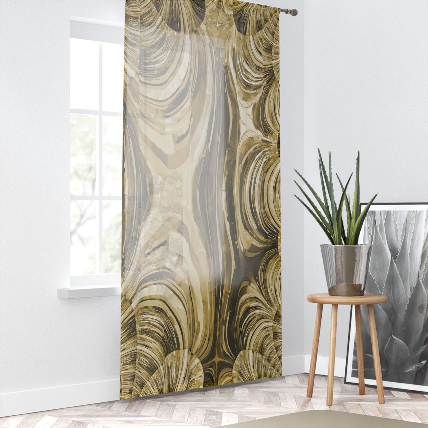 Uzi Spiral Light Brown Sheer Window Curtain, 50" x 84", partially transparent