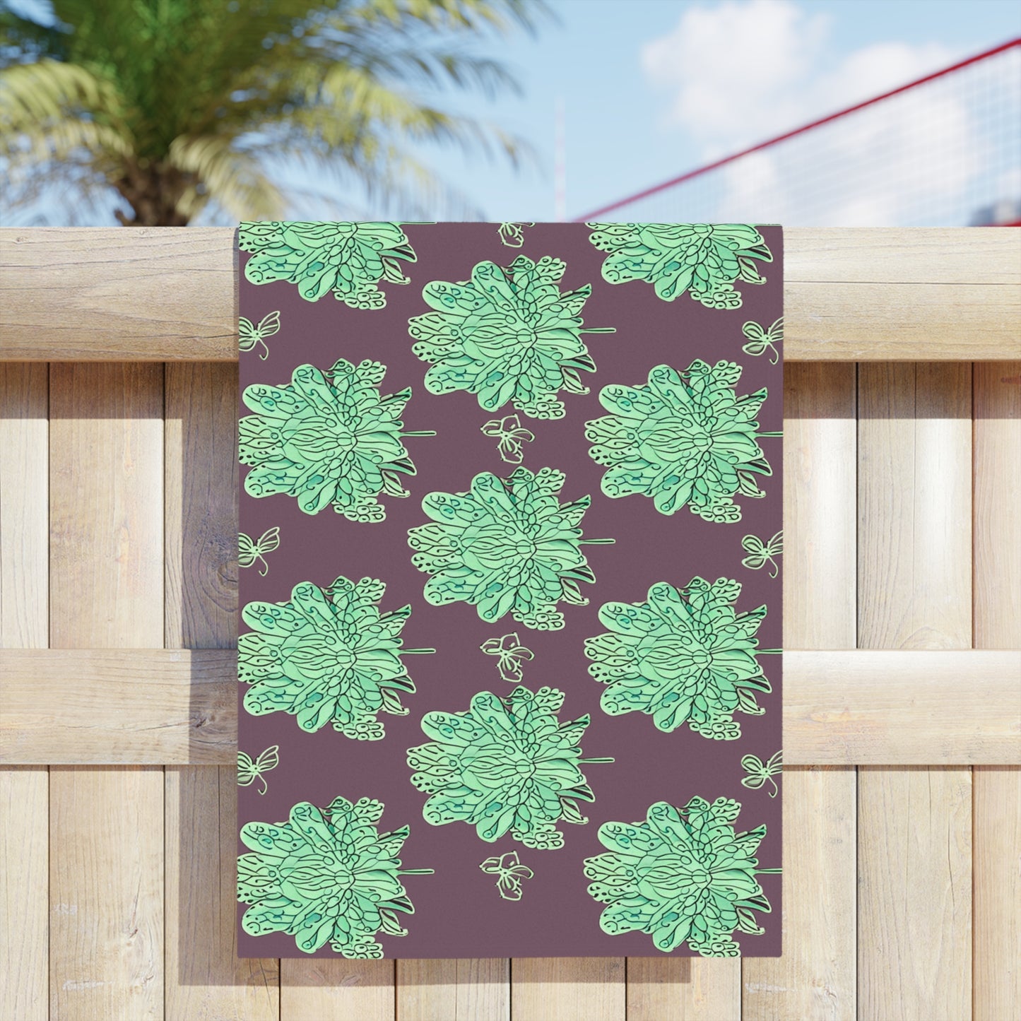 Mint Green Floral Butterflies Beach Towel, 24" x 44"