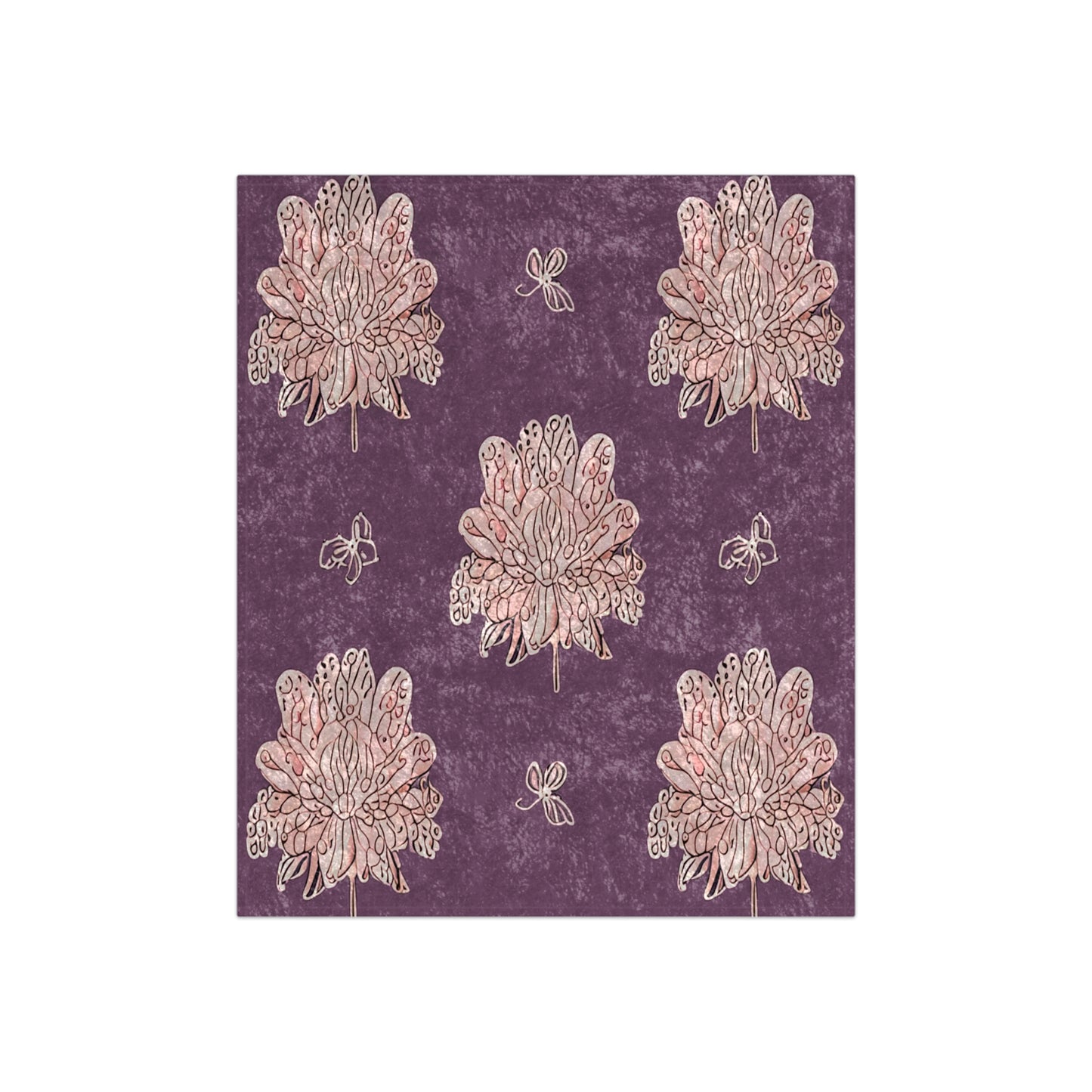 Pink Floral Butterflies 50" x 60" Crushed Velvet Blanket