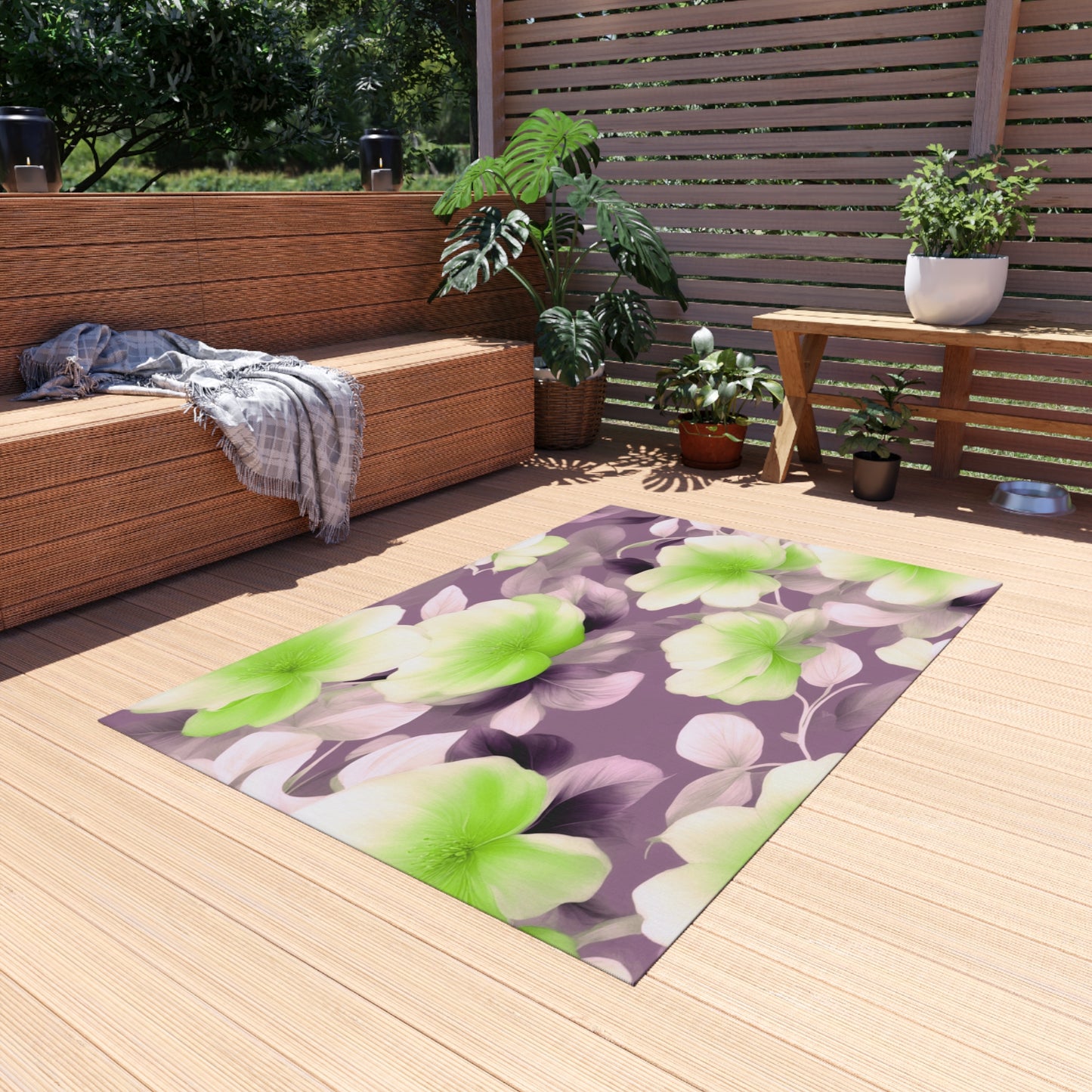 Lime Lavender Floral Bunch Outdoor Rug, 48" x 72"