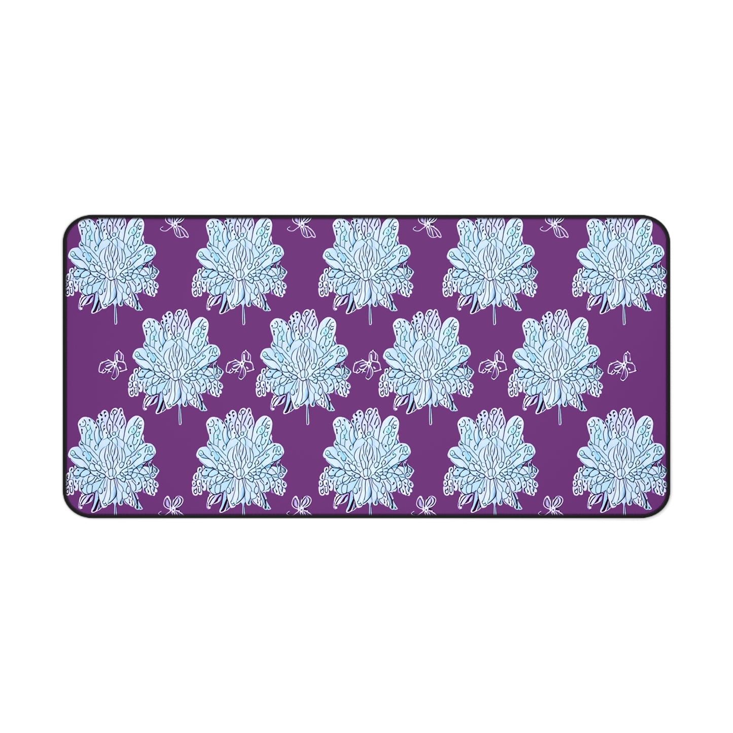Blue Floral Butterflies 16" x 32" Desk Mat