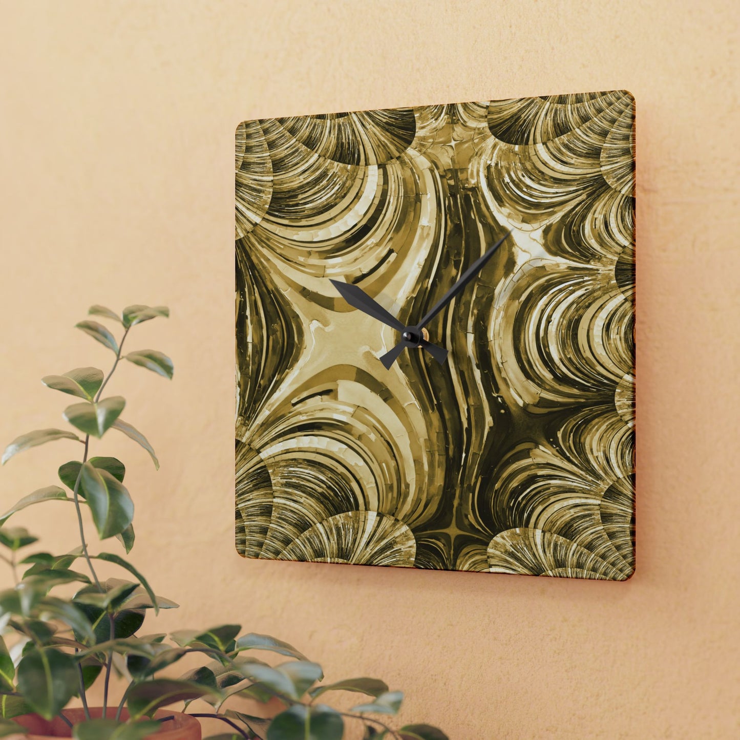 Uzi Spiral Light Brown Acrylic Wall Clock, Round or Square, 10.75" x 10.75"