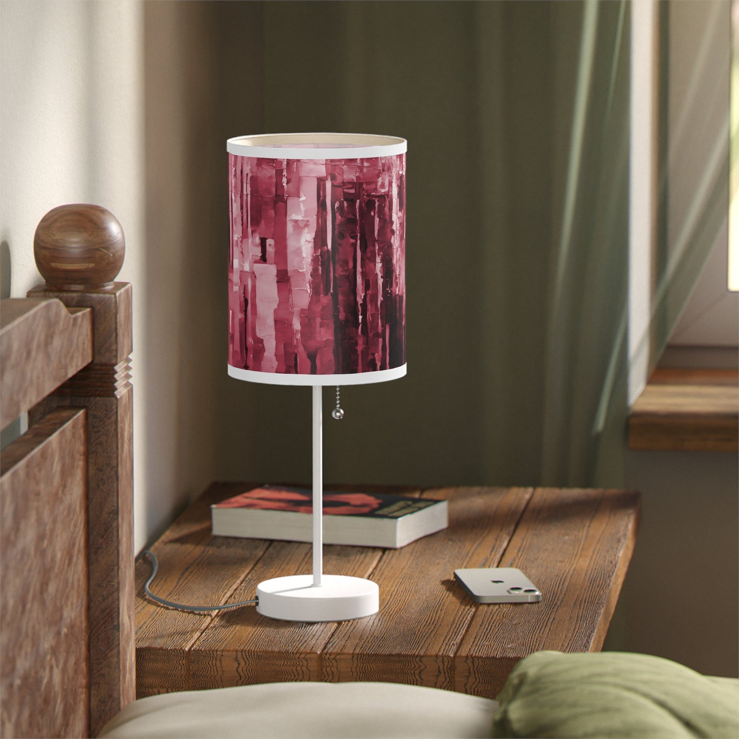 Striped Ruby Table Lamp on a White or Silver Stand, US|CA plug