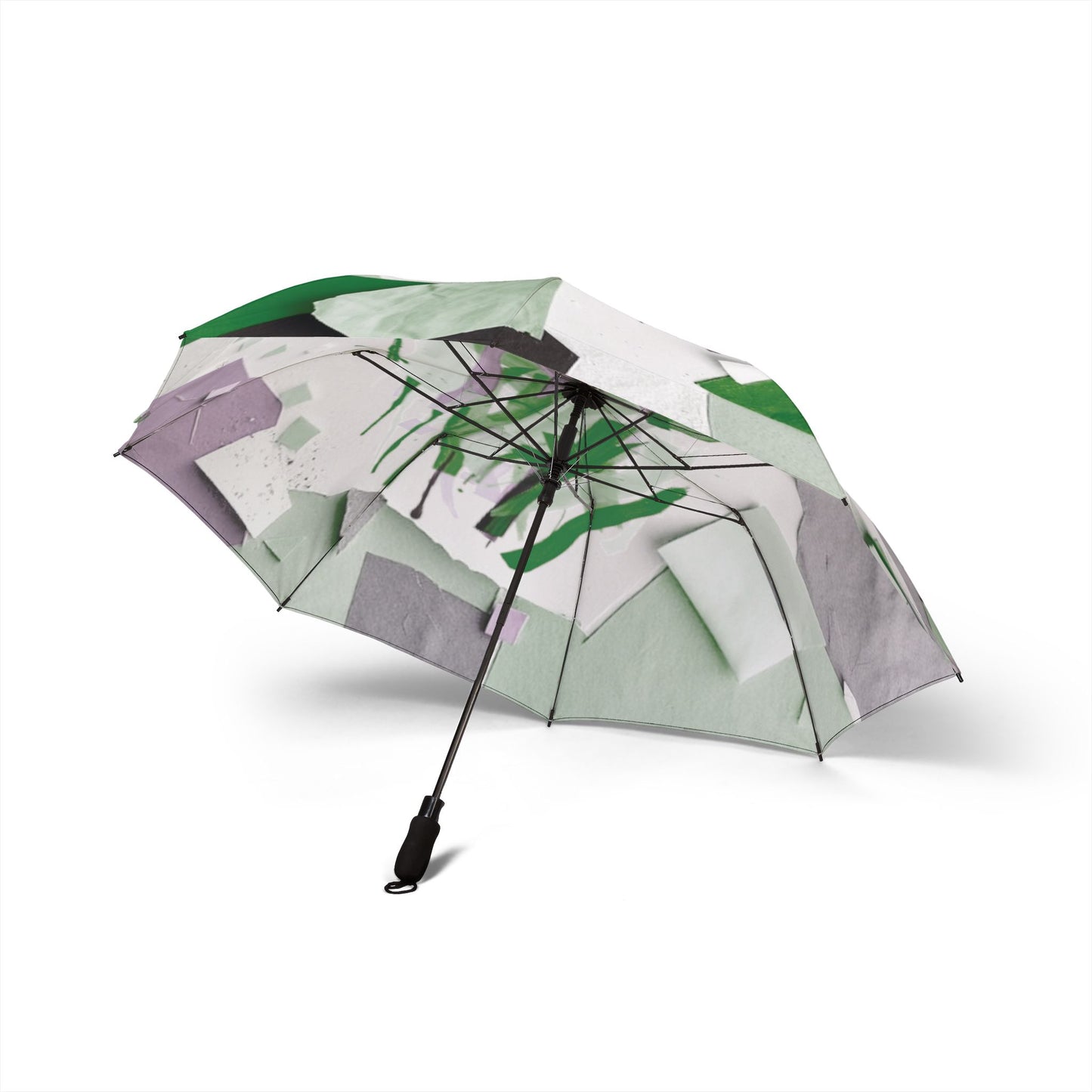 Mint Green Paper Paint Foldable Umbrella - Compact & Chic